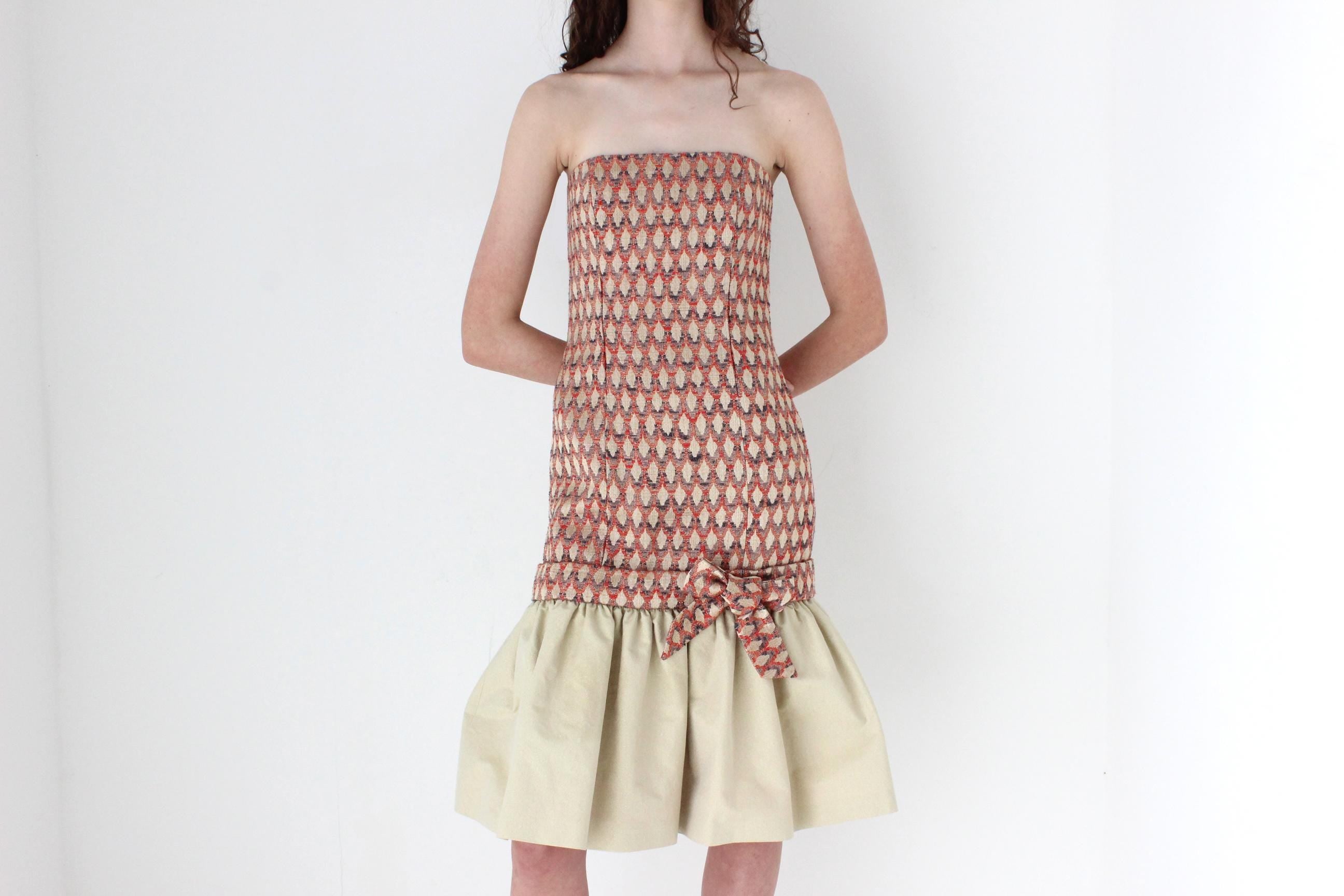 FRENCH COLLECTION 2000s Carolina Herrera Metallic Brocade Party Dress