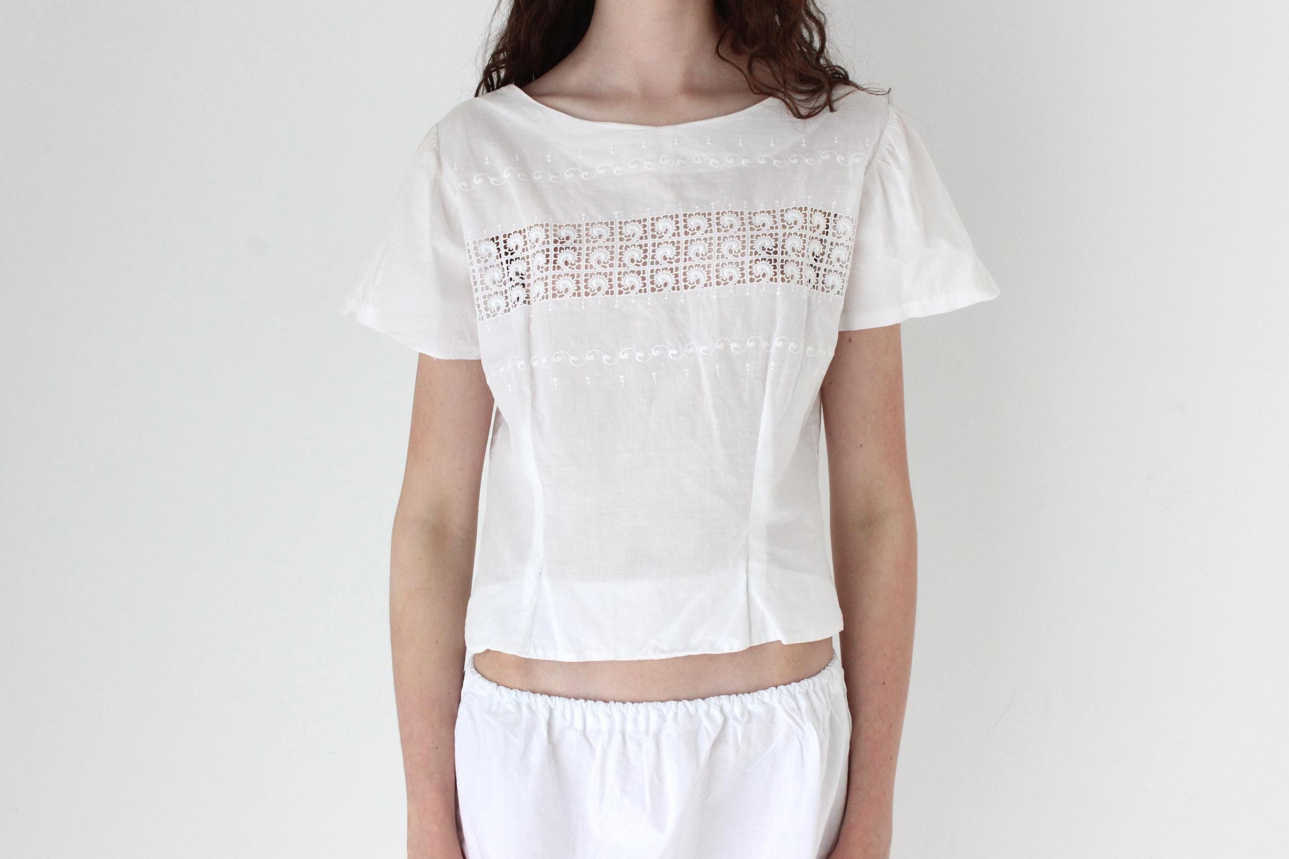 FRENCH COLLECTION Antique Eyelet Cotton Lace Top