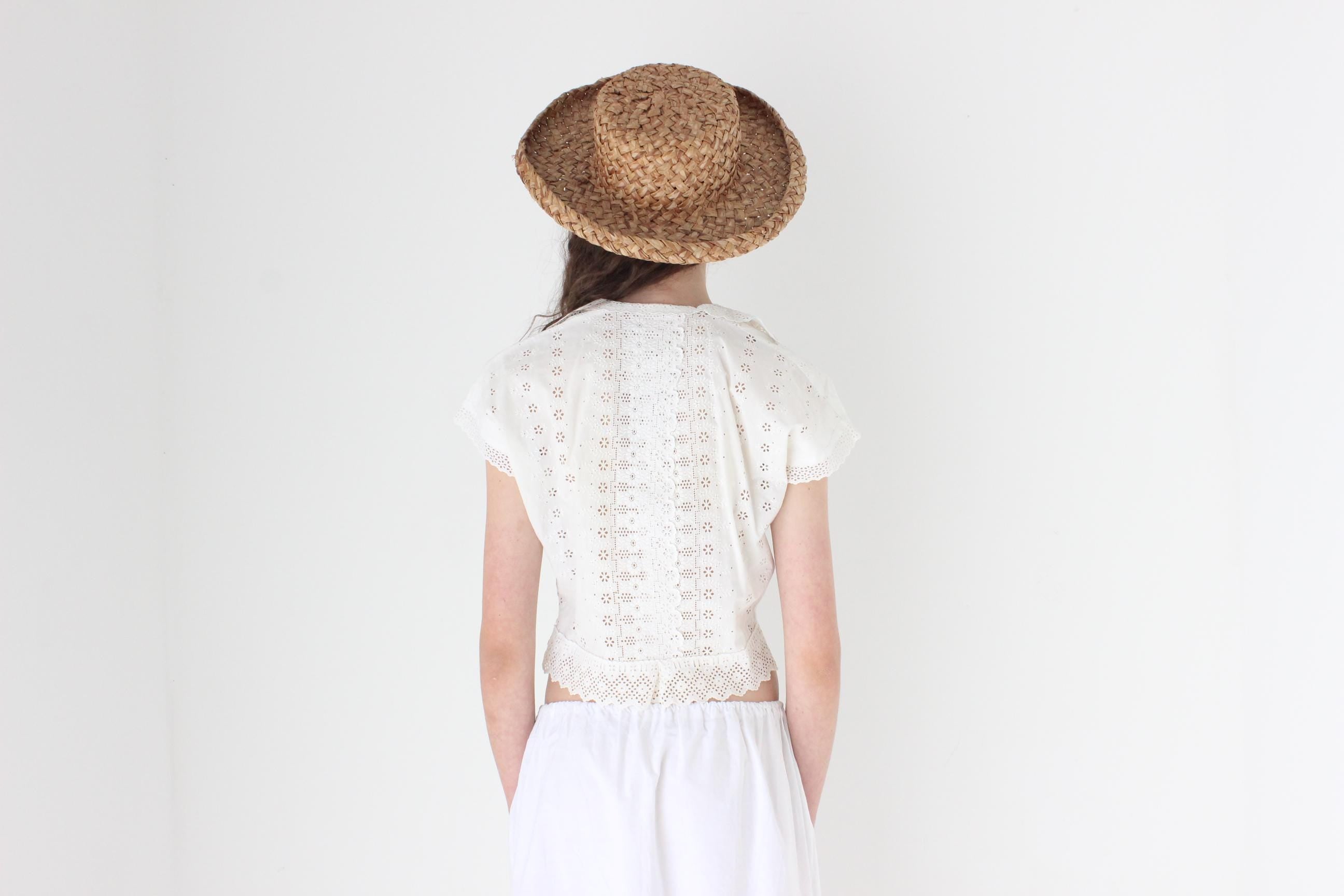 FRENCH COLLECTION Antique Broderie Anglaise Cotton Crop Top