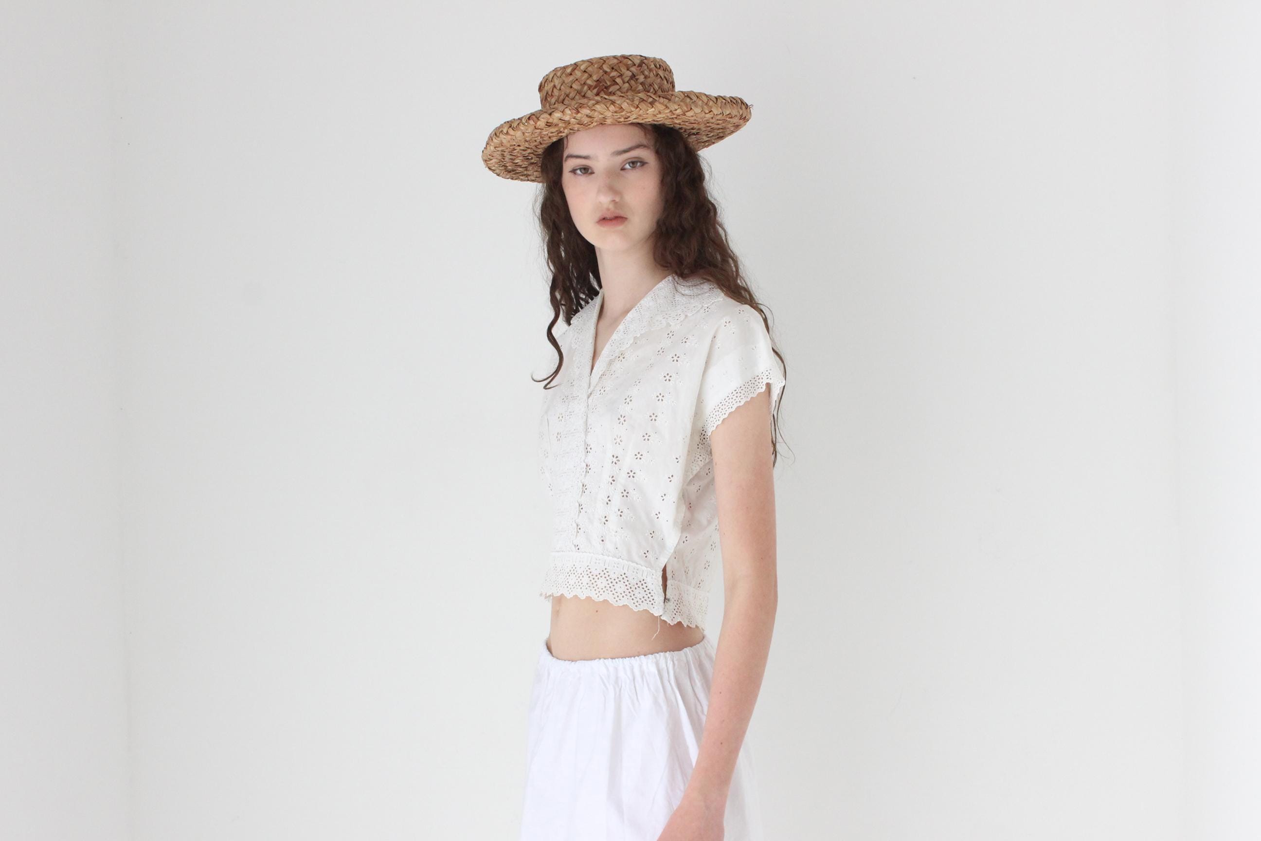 FRENCH COLLECTION Antique Broderie Anglaise Cotton Crop Top