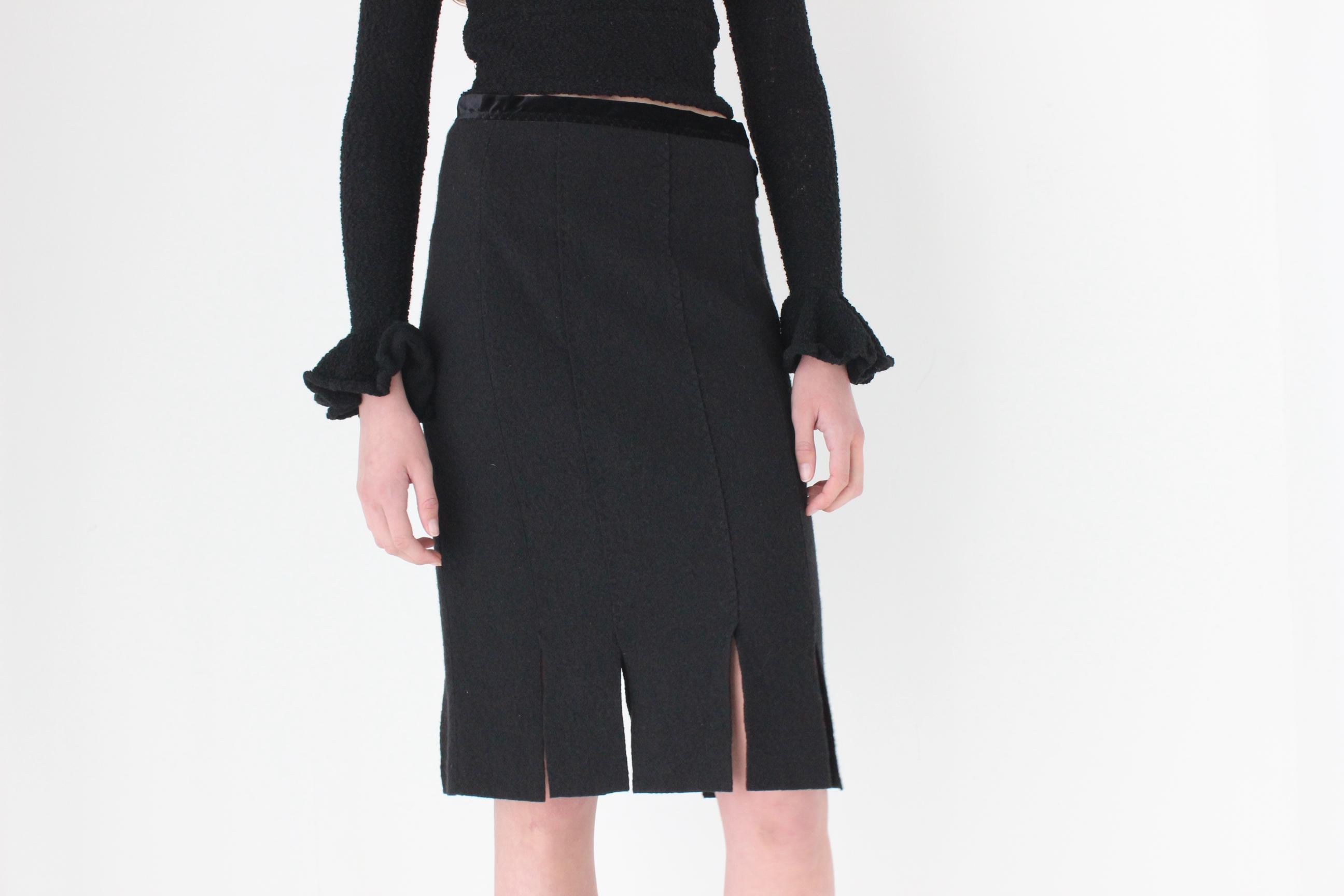 FRENCH COLLECTION 90s Yves Saint Laurent Rive Gauche Boucle Wool Skirt w/ Splits