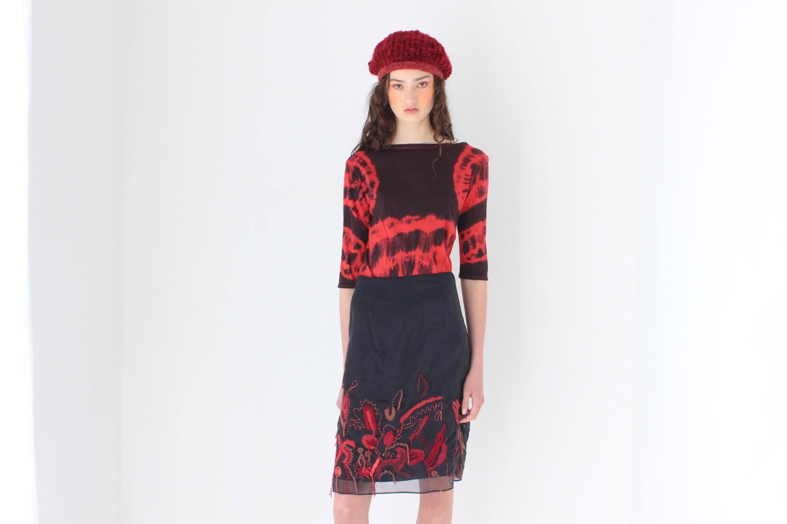 FRENCH COLLECTION Y2K Organza Skirt w/ Abstract 3D Knit