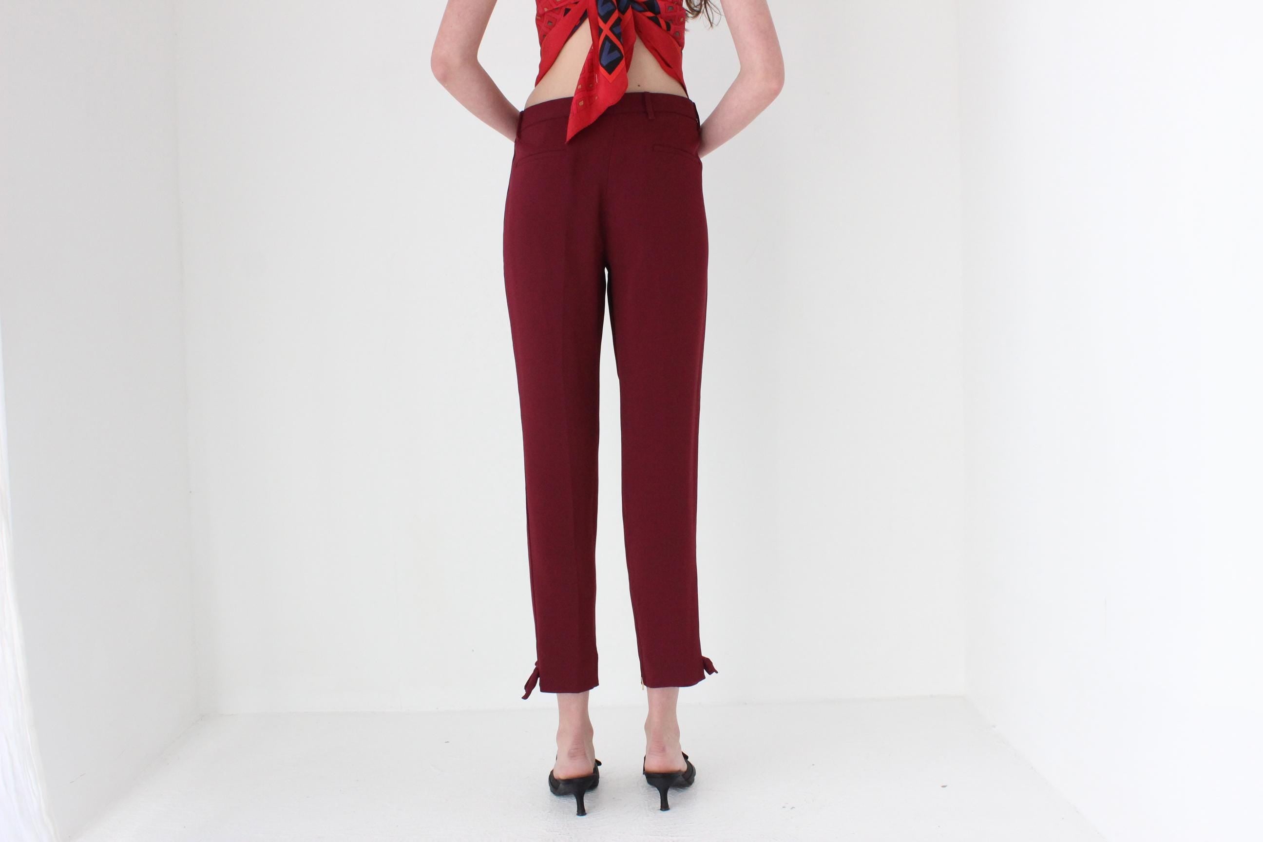 FRENCH COLLECTION 2010s Miu Miu Mulberry Trousers w/ Ankle Bows