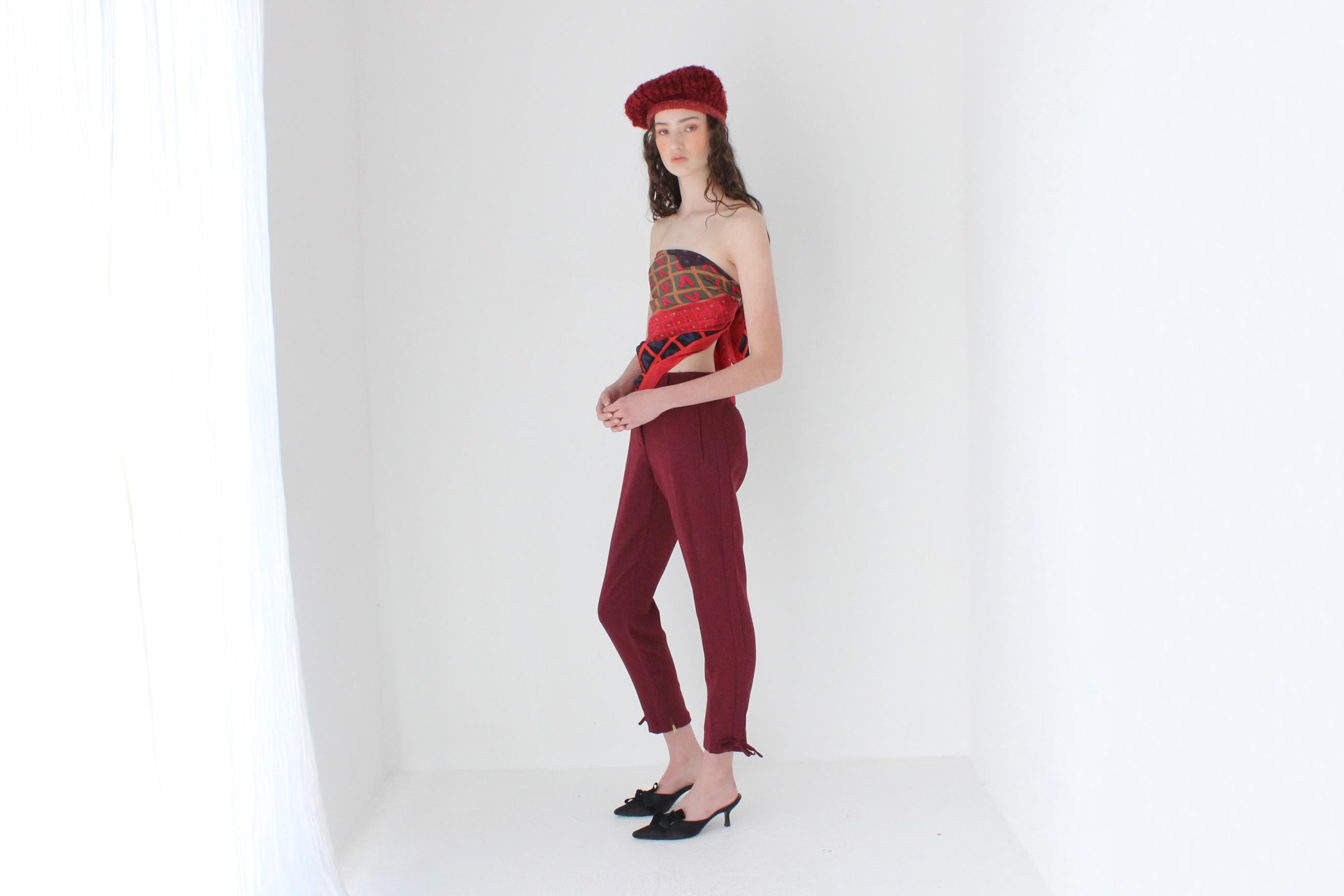 FRENCH COLLECTION 2010s Miu Miu Mulberry Trousers w/ Ankle Bows