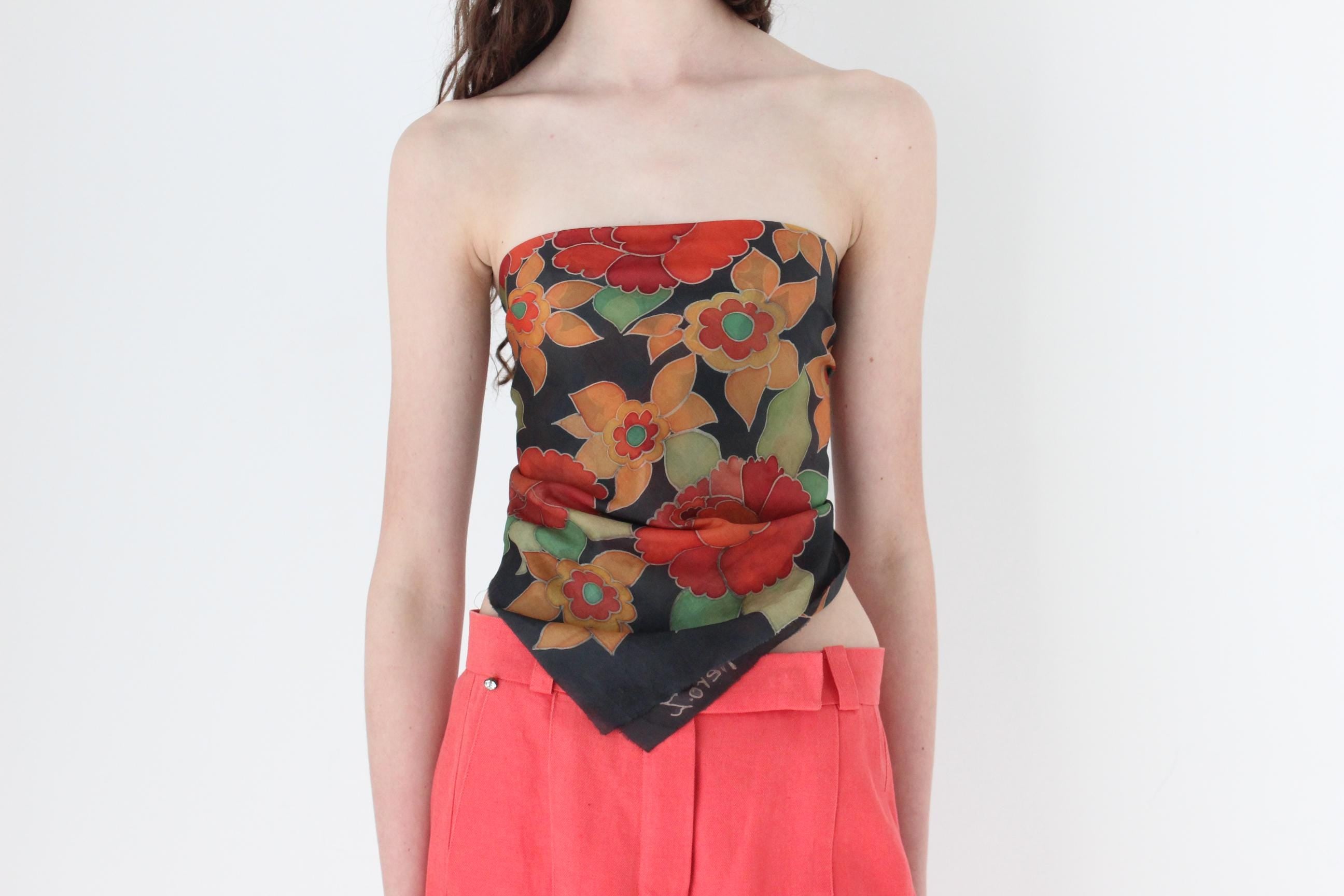 FRENCH COLLECTION 80s Hand Painted Silk Scarf