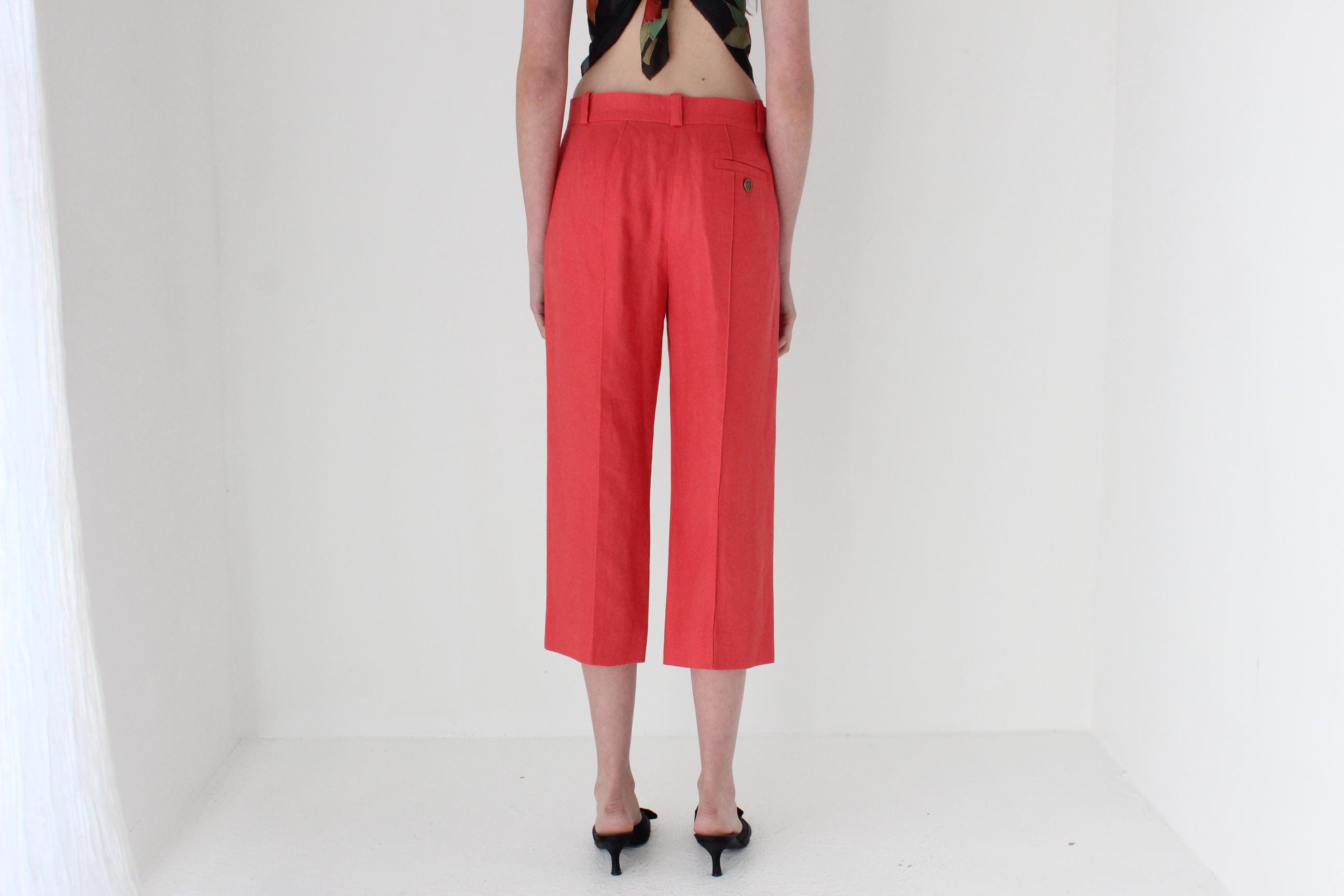 FRENCH COLLECTION 80s Sonia Rykiel Coral Linen Cropped Trousers