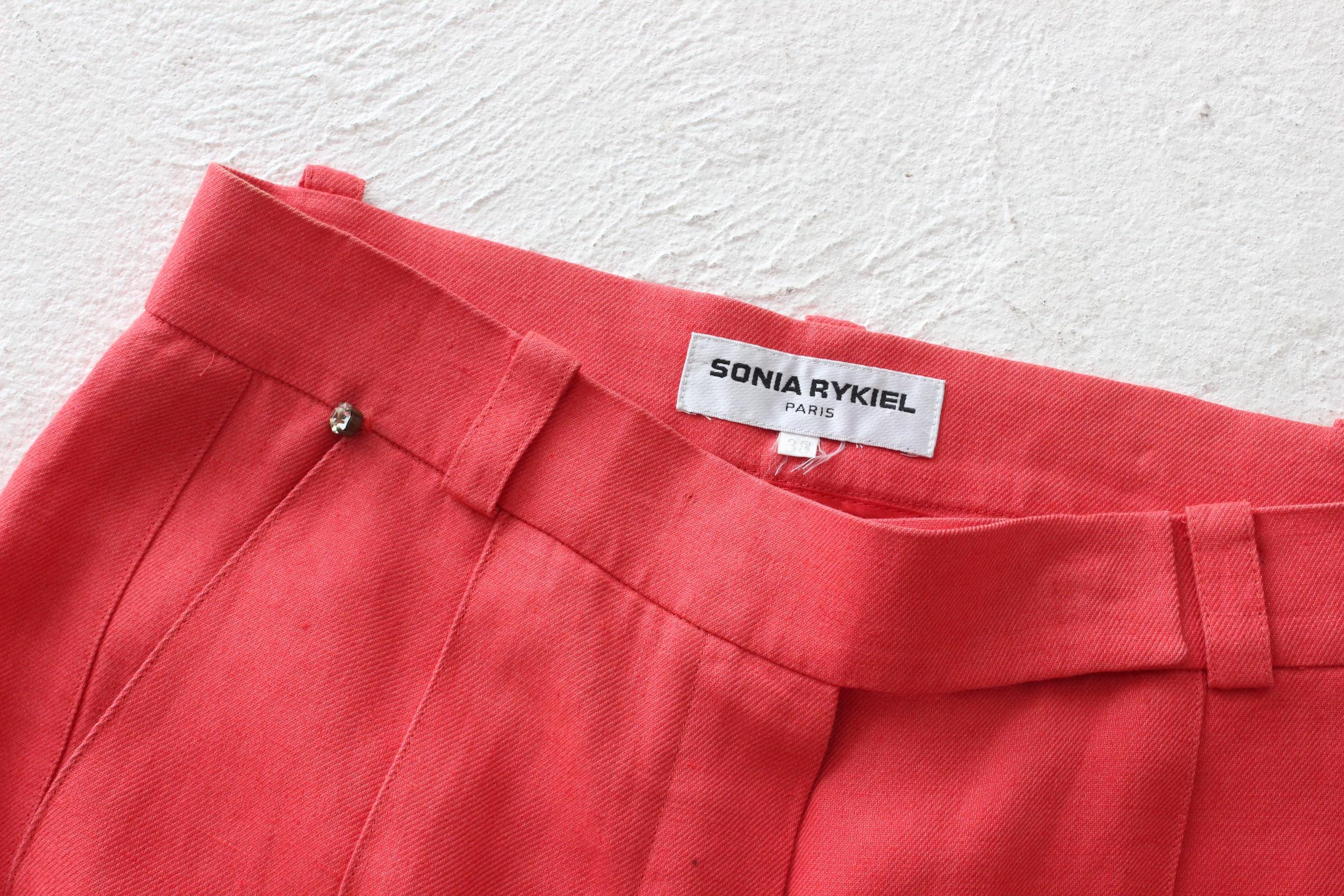 FRENCH COLLECTION 80s Sonia Rykiel Coral Linen Cropped Trousers