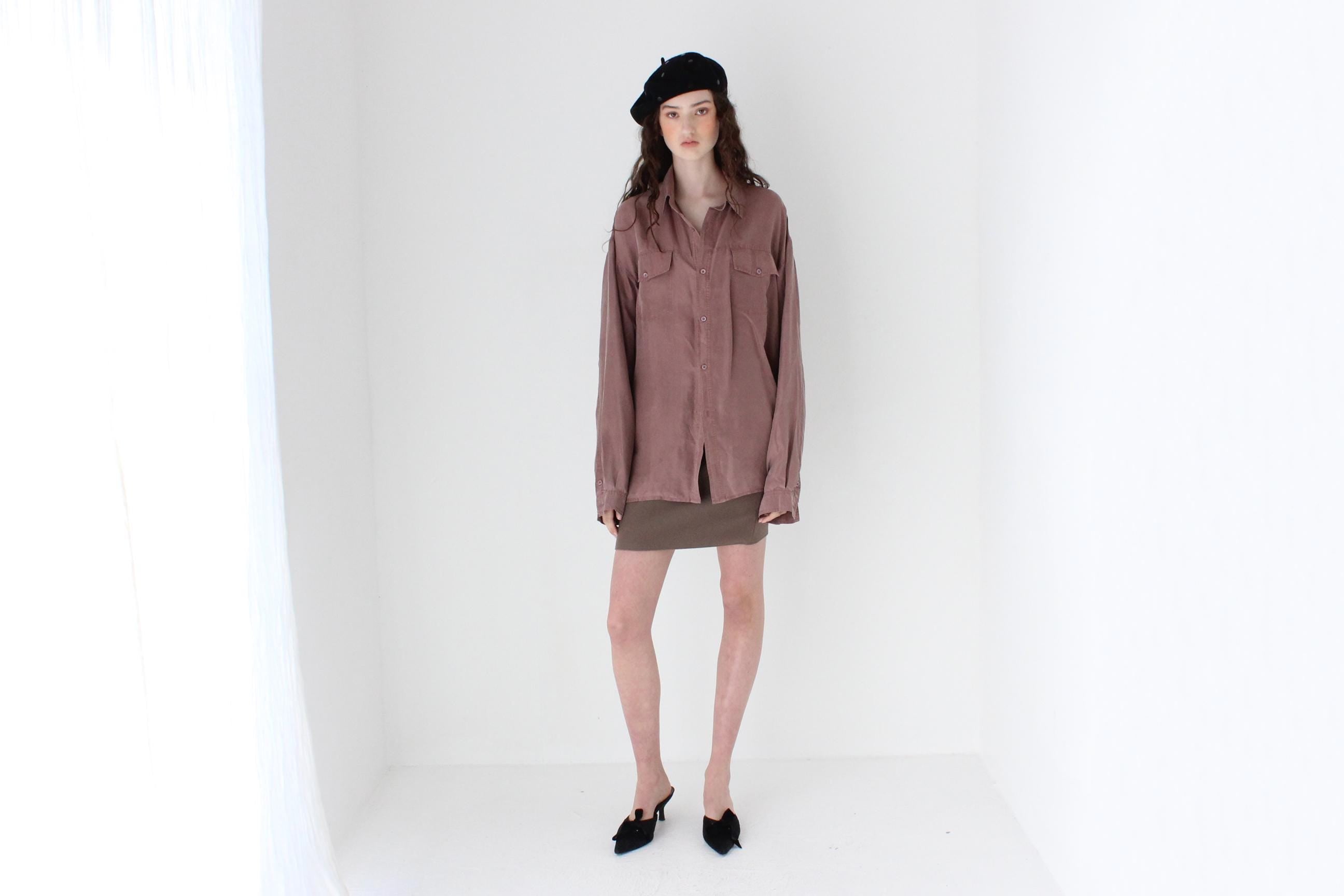 FRENCH COLLECTION 80s Oversized Mauve Silk Shirt