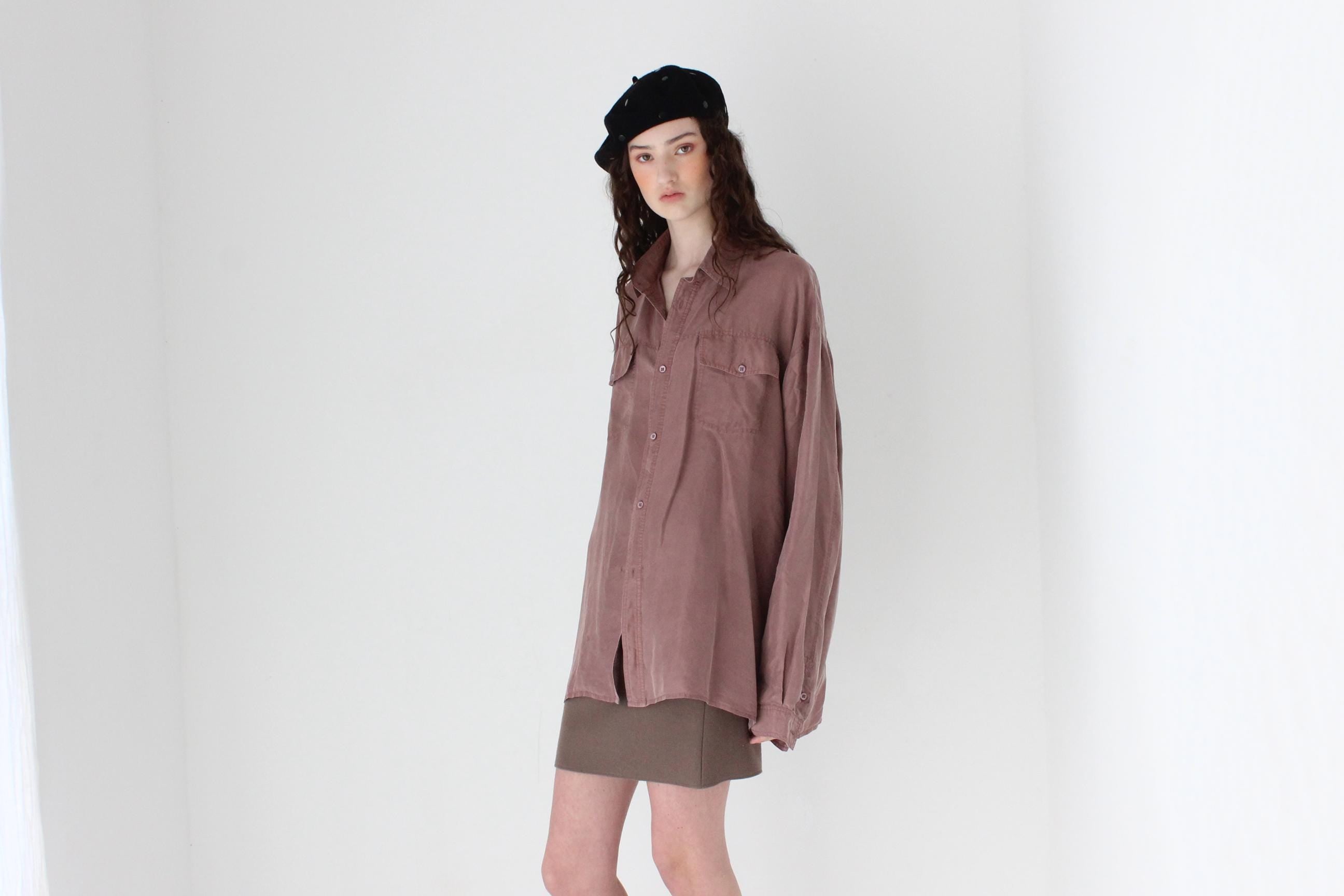 FRENCH COLLECTION 80s Oversized Mauve Silk Shirt