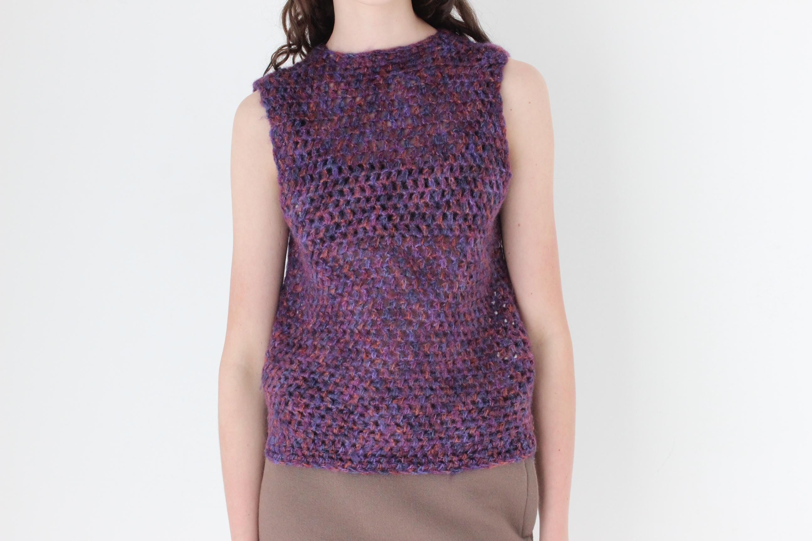 FRENCH COLLECTION 80s Hand Knit Crochet Vest Top