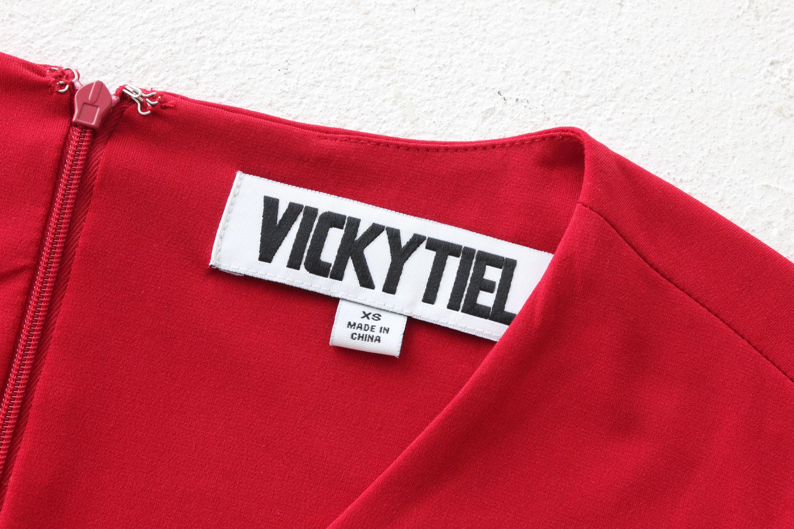 FRENCH COLLECTION 80s Vicky Tiel Tie Front Flare Sleeve Dress