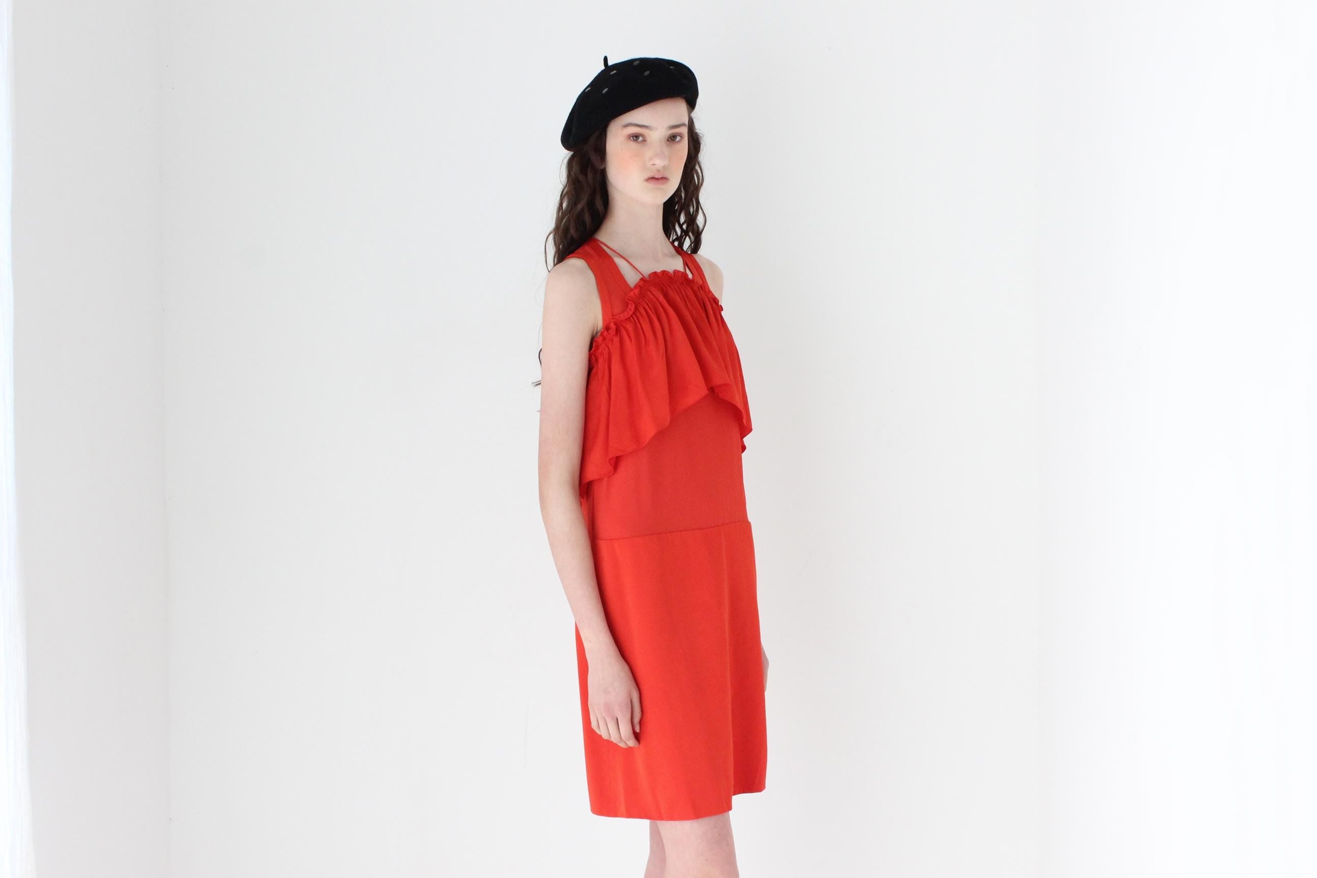 FRENCH COLLECTION 2000s Sonia Rykiel Layered Coral Ruffle Dress