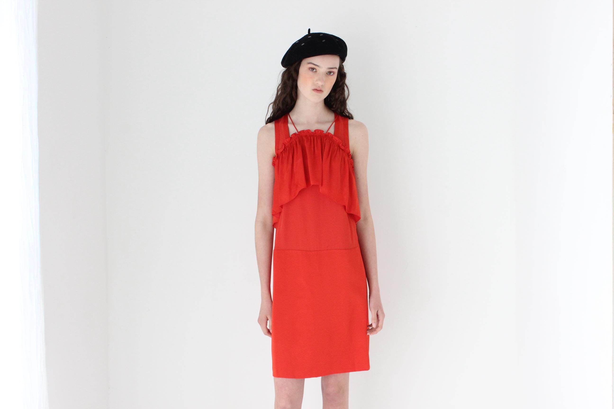FRENCH COLLECTION 2000s Sonia Rykiel Layered Coral Ruffle Dress