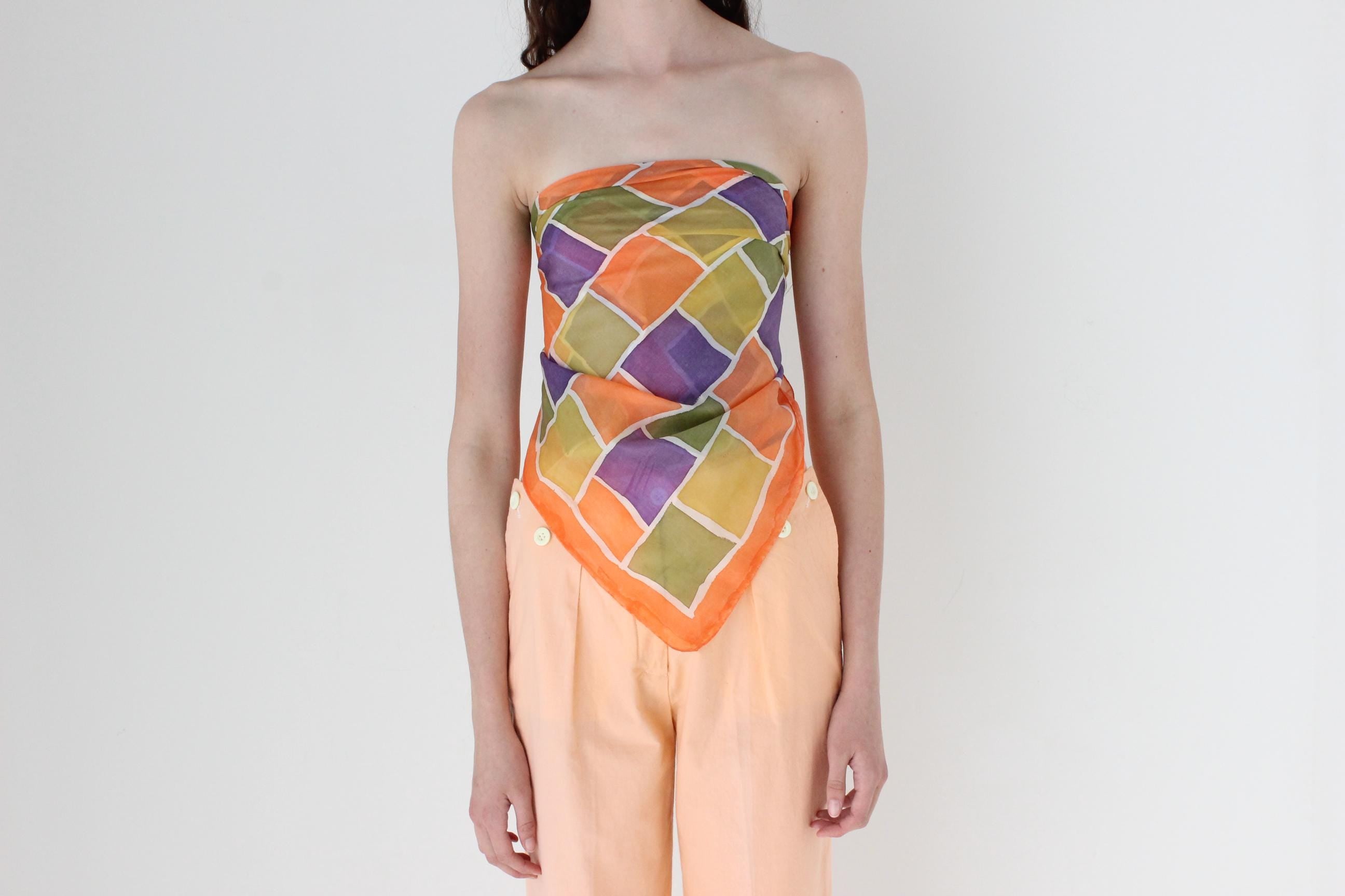 FRENCH COLLECTION 80s Geometric Candy Coloured Silk Scarf