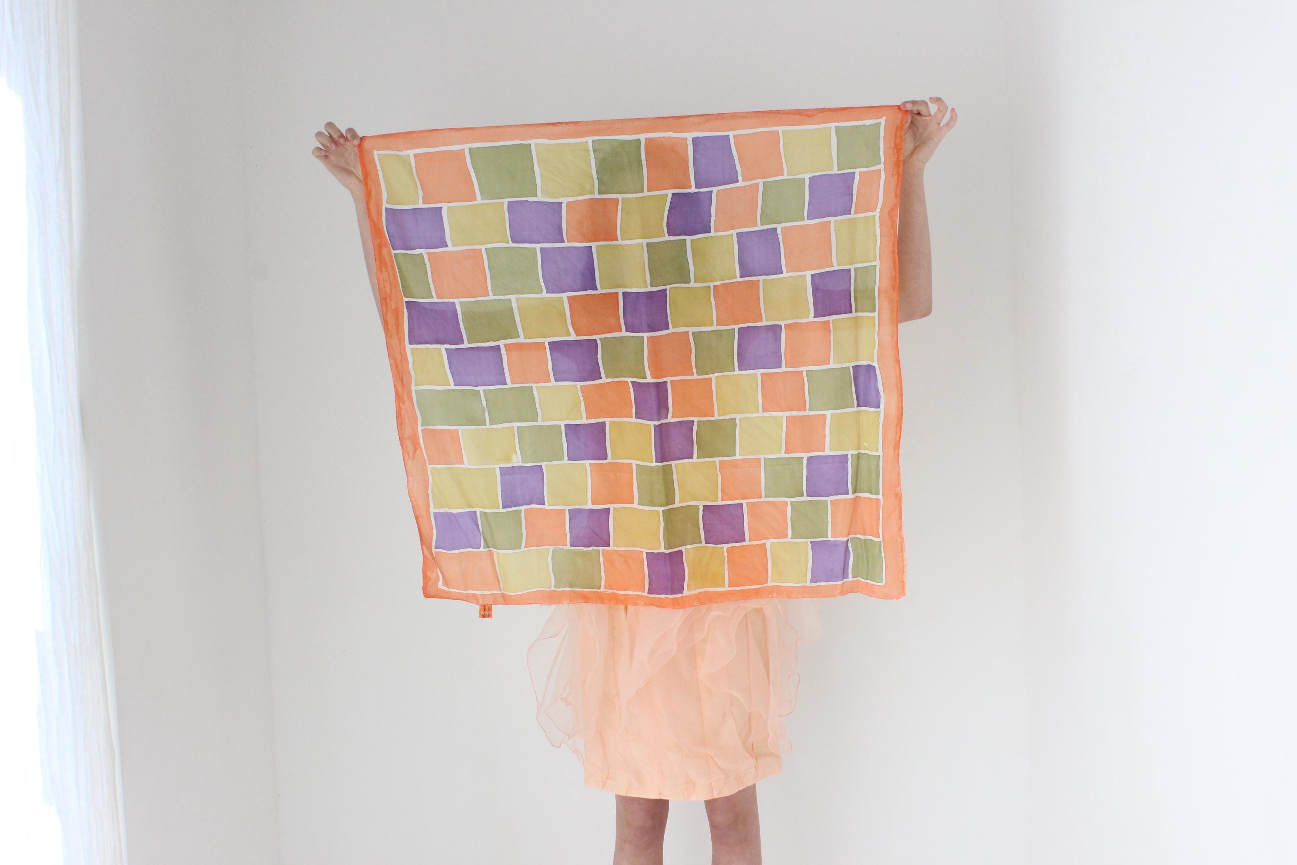 FRENCH COLLECTION 80s Geometric Candy Coloured Silk Scarf