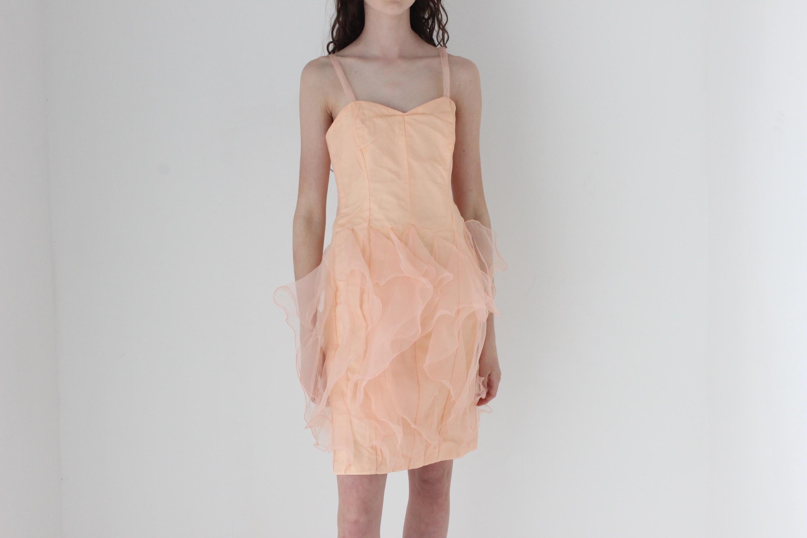FRENCH COLLECTION 80s Pastel Organza Drop Waist Jellyfish Ruffle Dress