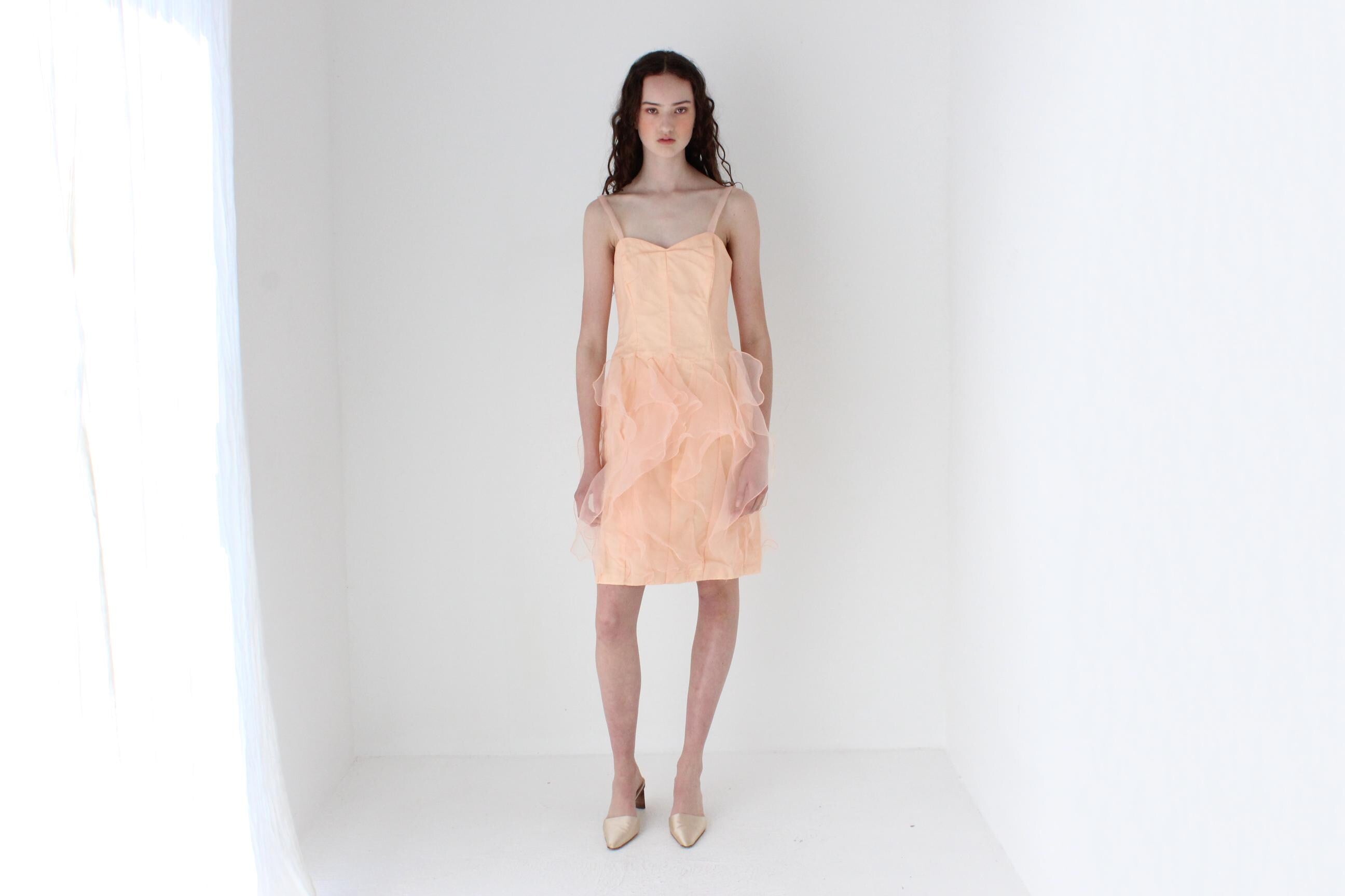 FRENCH COLLECTION 80s Pastel Organza Drop Waist Jellyfish Ruffle Dress