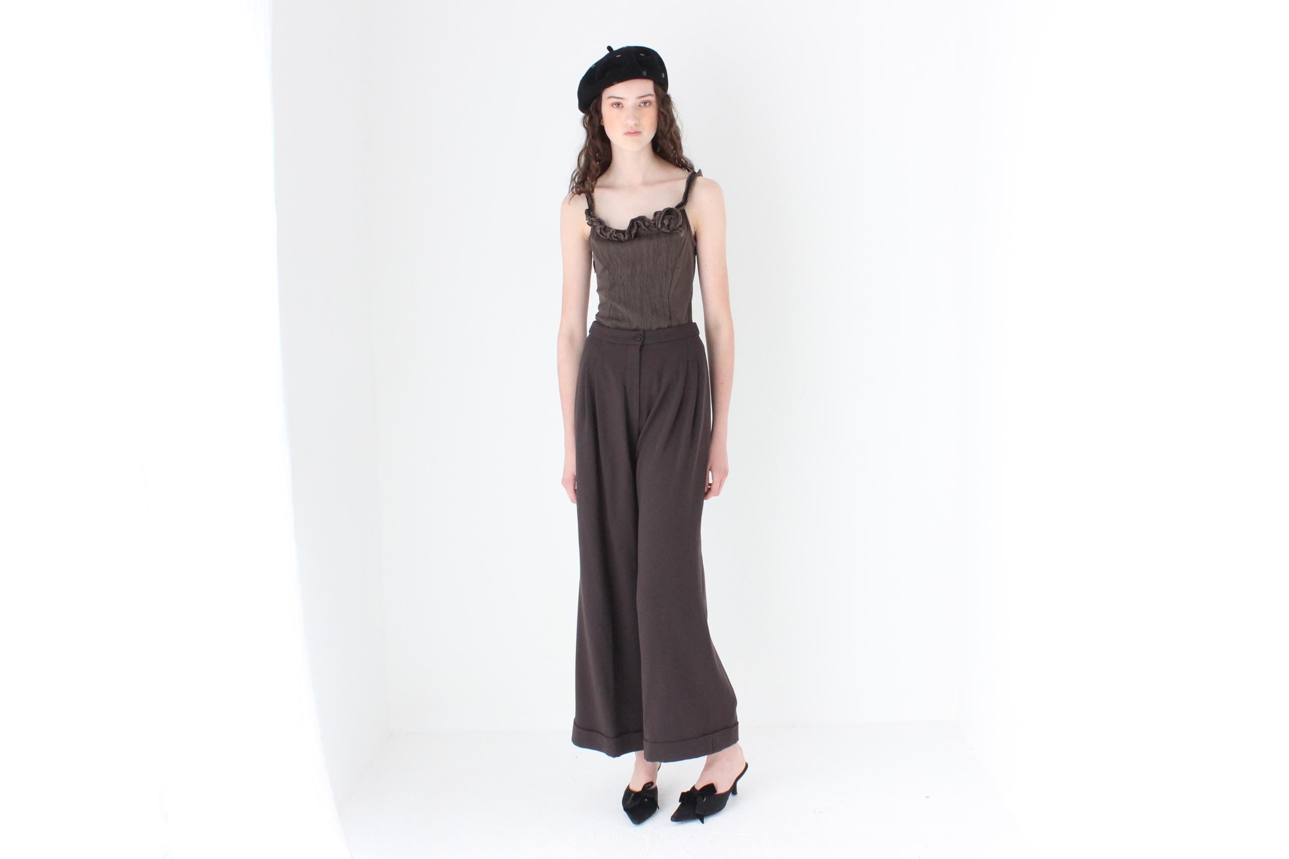FRENCH COLLECTION 90s Christian Lacroix Pure Wool Chocolate Wide Leg Trousers