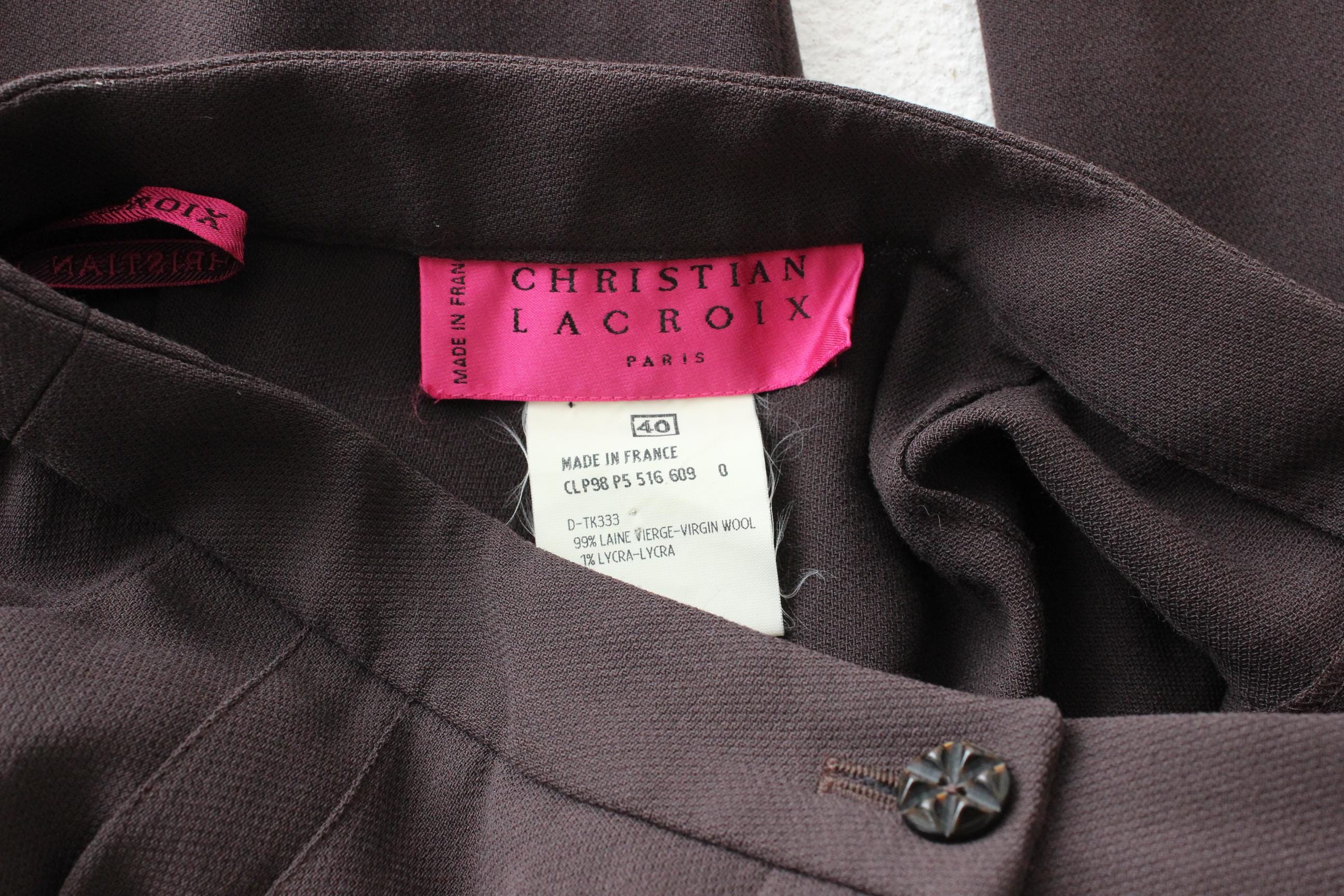 FRENCH COLLECTION 90s Christian Lacroix Pure Wool Chocolate Wide Leg Trousers