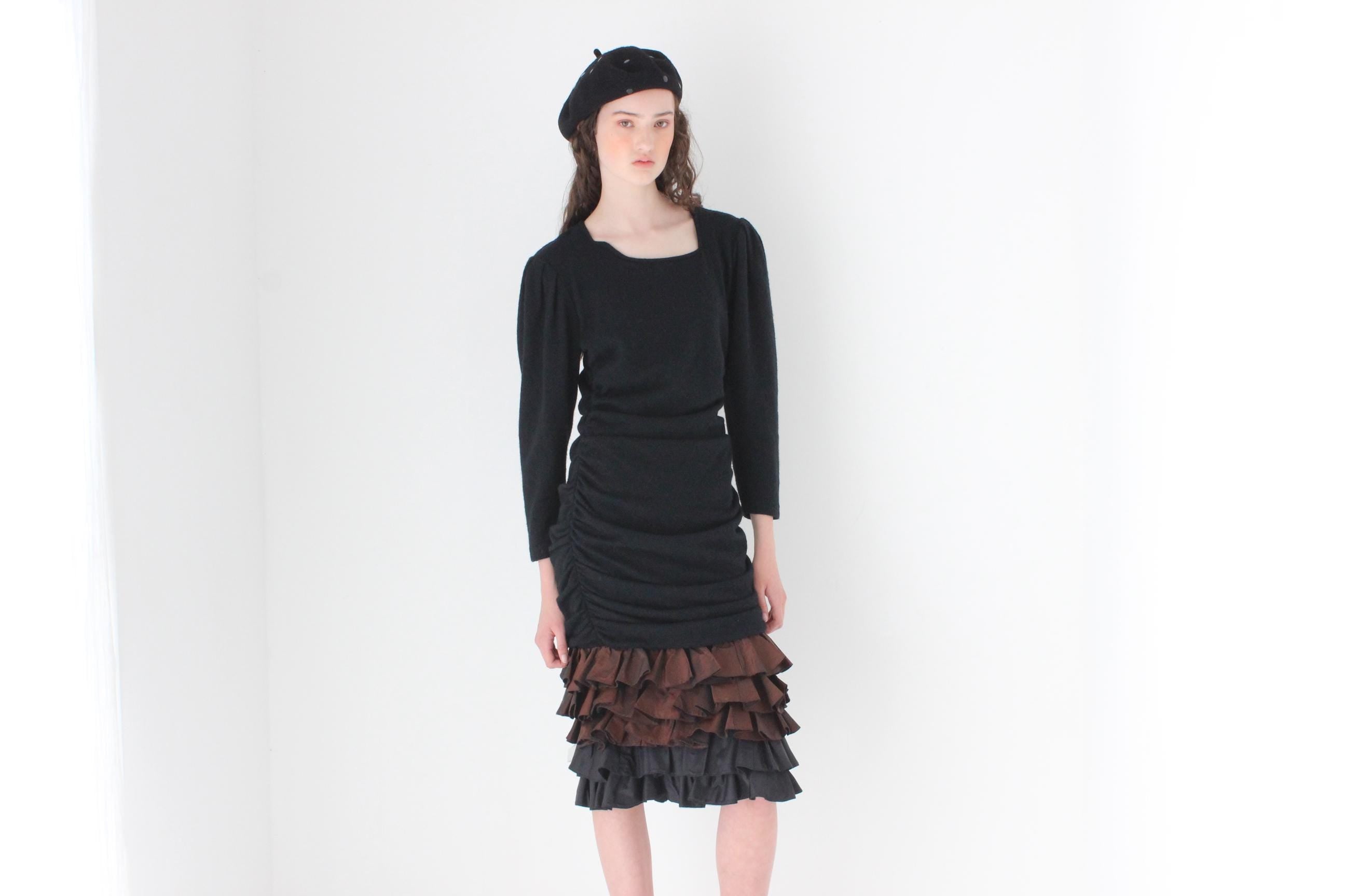 FRENCH COLLECTION 80s Italian Vintage Taffeta Ruffle Dress