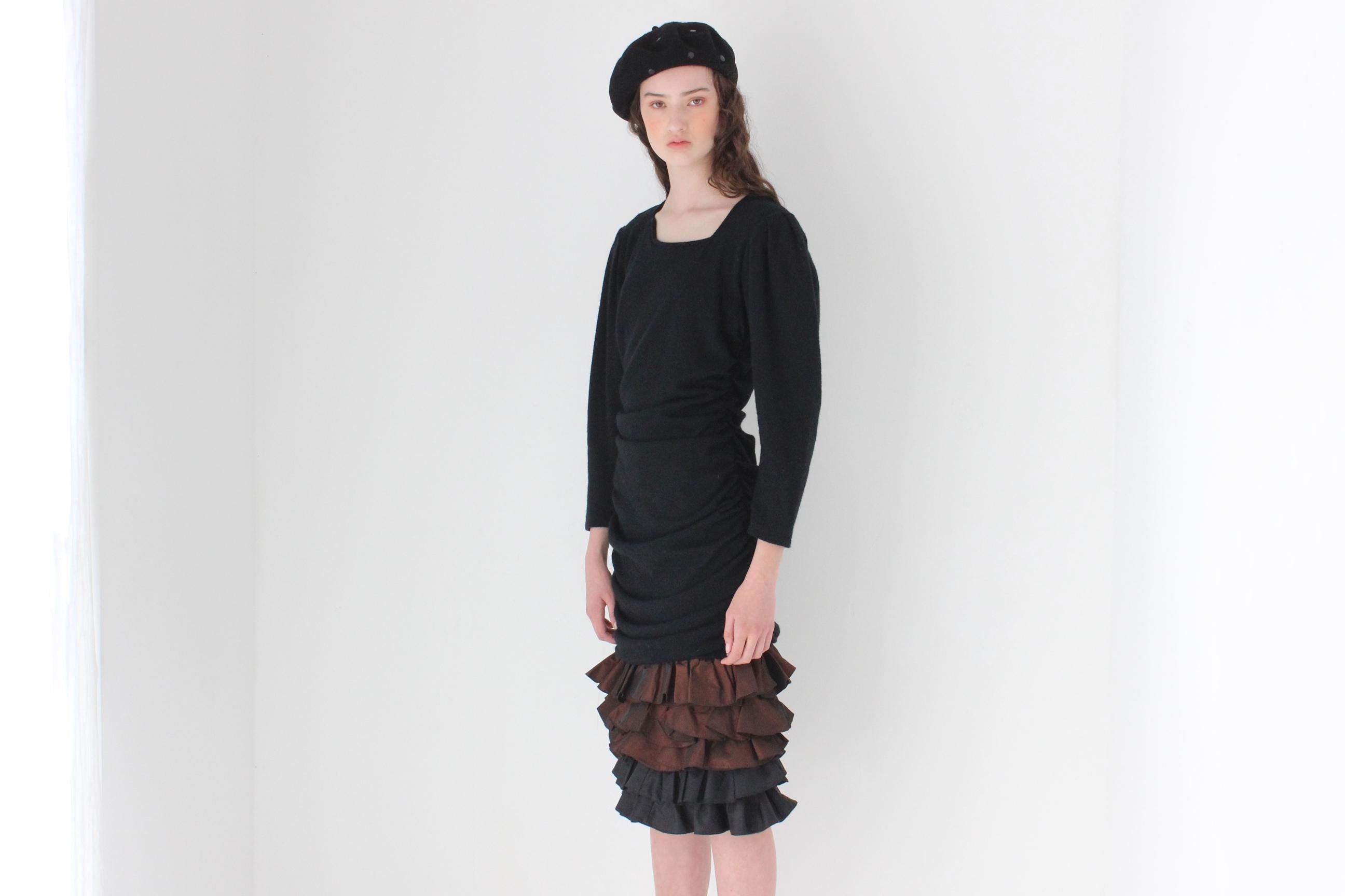 FRENCH COLLECTION 80s Italian Vintage Taffeta Ruffle Dress