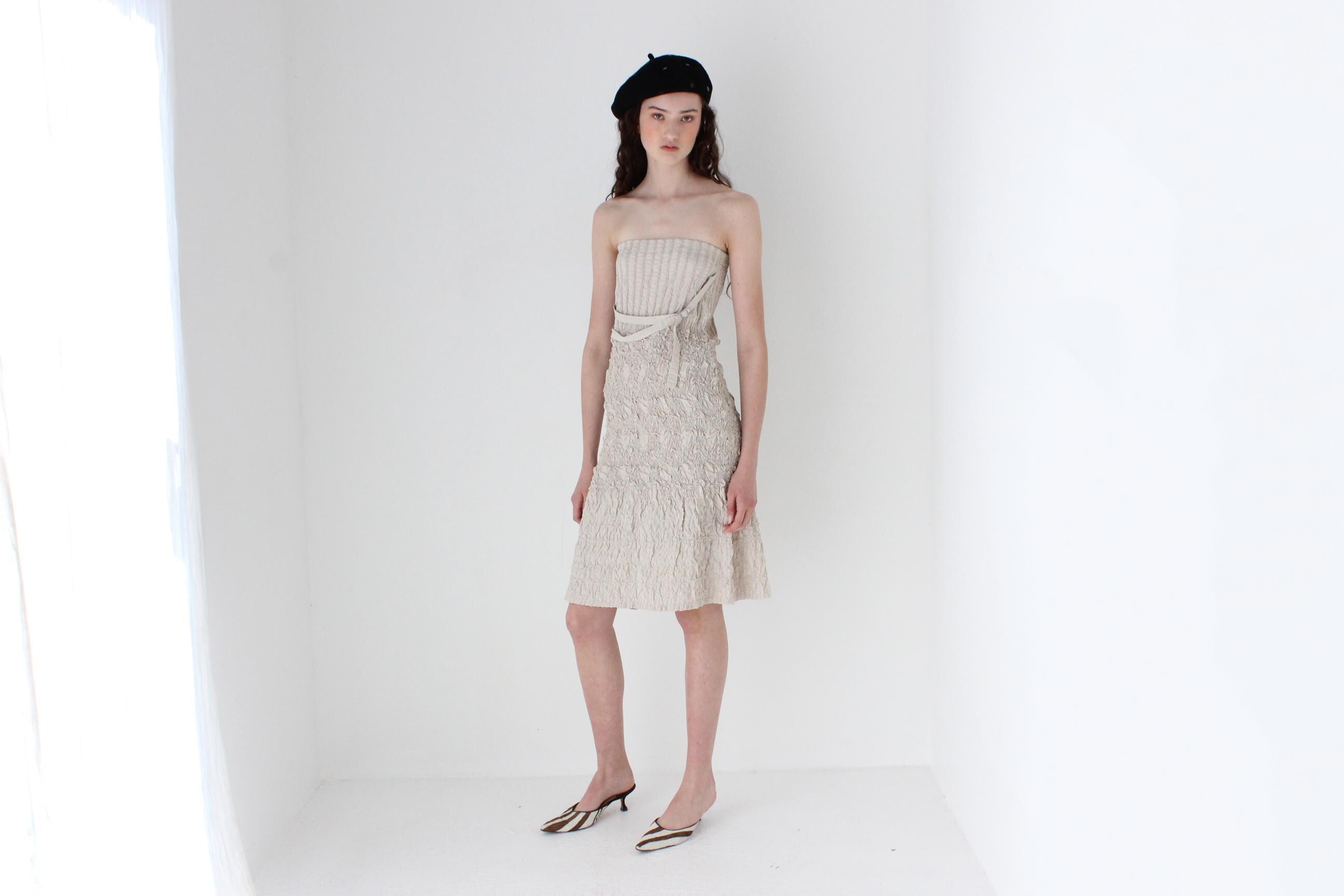 FRENCH COLLECTION Y2K Smocked Textured 3D Strapless Dress or Skirt