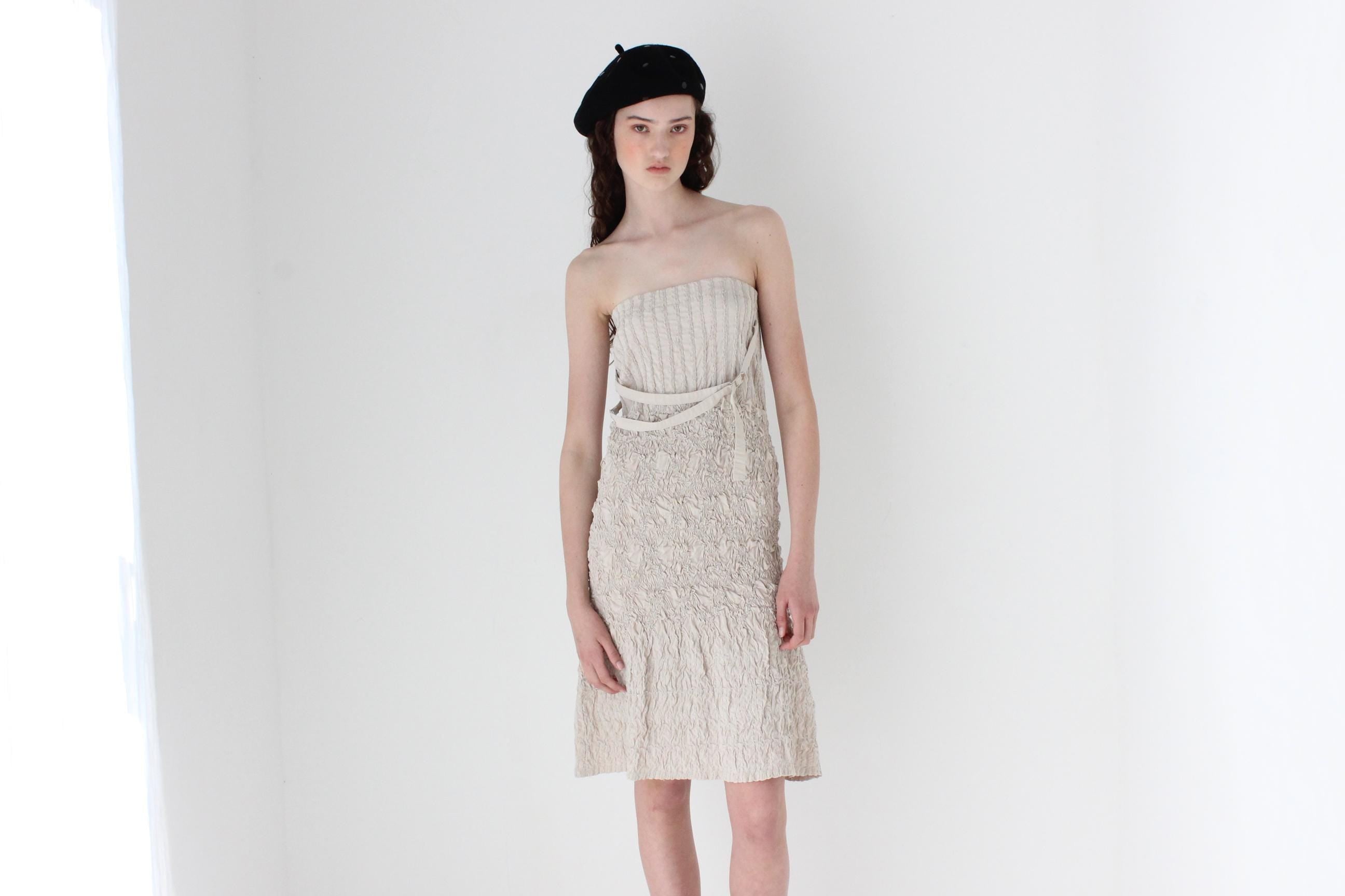 FRENCH COLLECTION Y2K Smocked Textured 3D Strapless Dress or Skirt