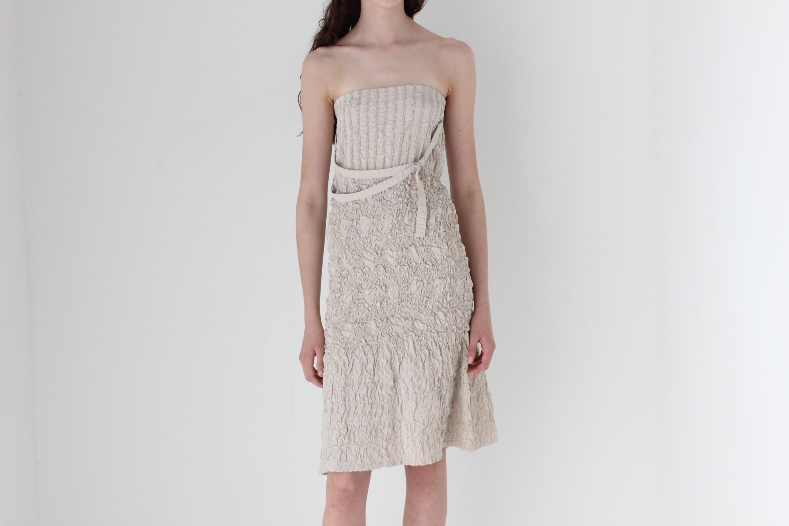 FRENCH COLLECTION Y2K Smocked Textured 3D Strapless Dress or Skirt