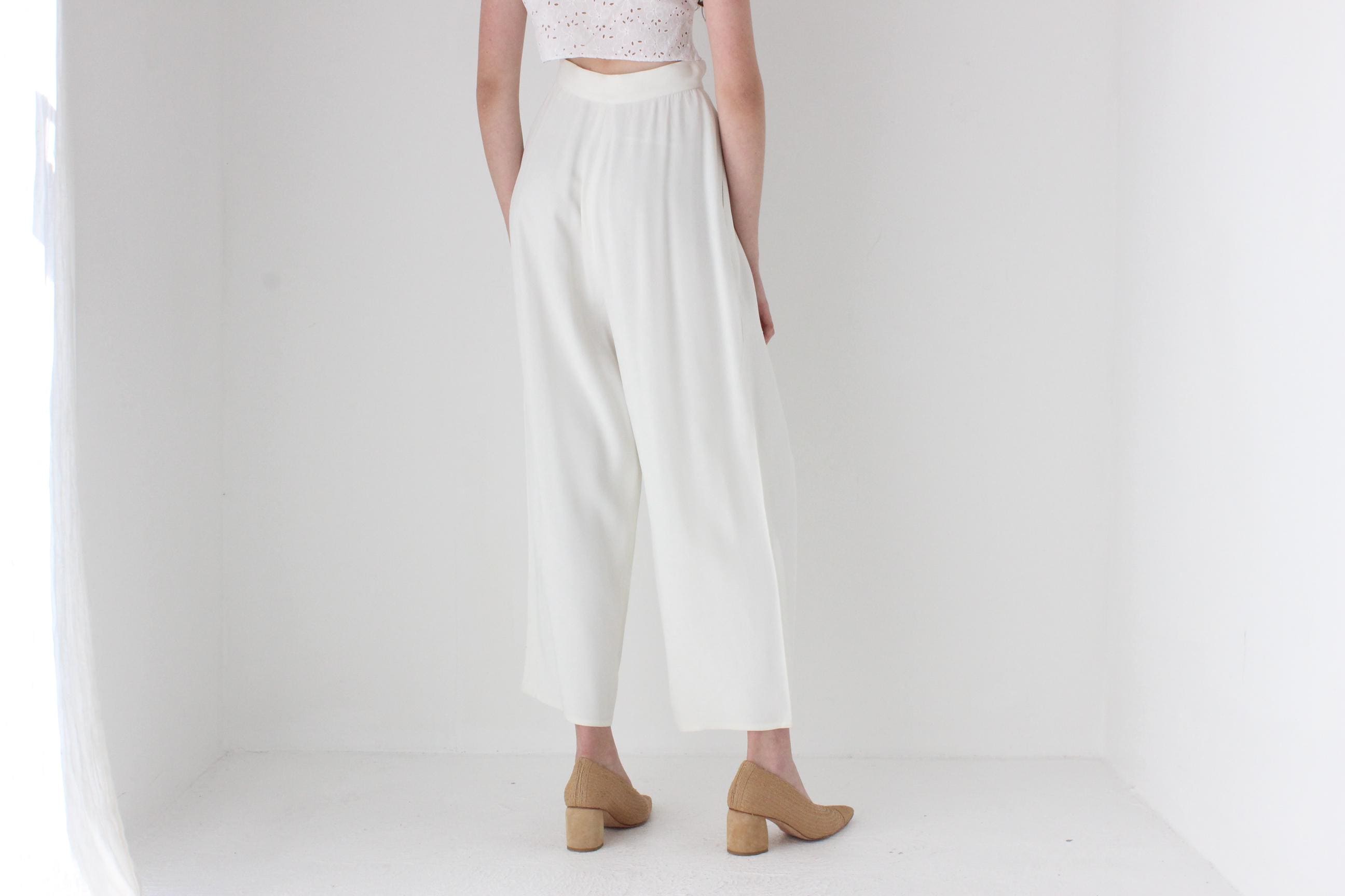 FRENCH COLLECTION 80s Sonia Rykiel Impossibly Chic Crepe Wide Leg Trousers