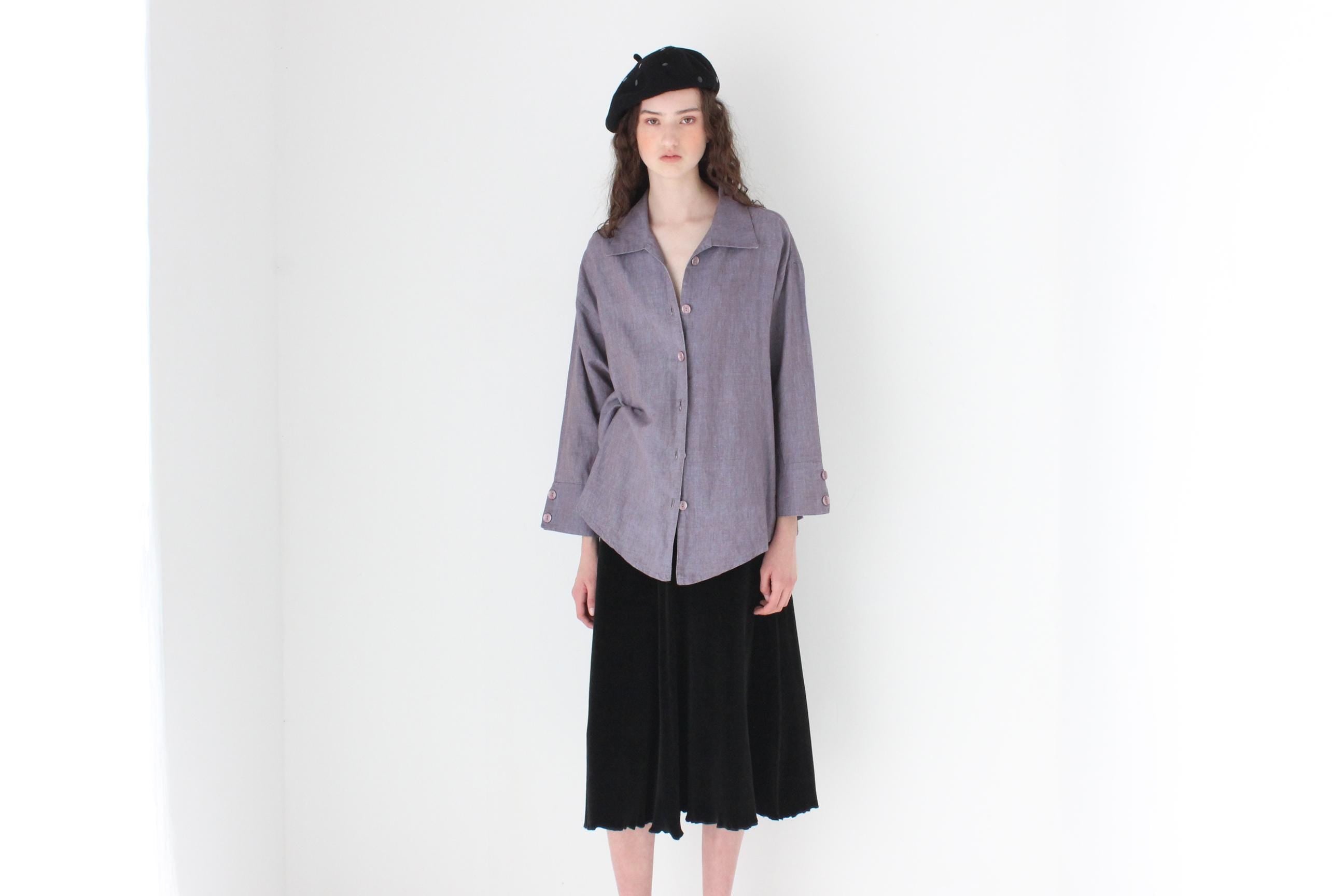 FRENCH COLLECTION 90s Lavender Linen Smock Shirt