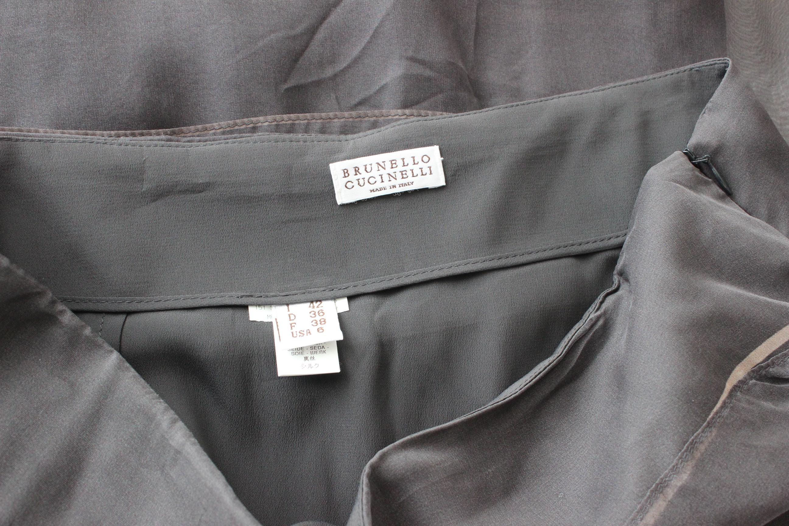 FRENCH COLLECTION 2000s Luxury Designer Brunello Cucinelli Tiered Silk Maxi Skirt w/ Asymmetric Ruffle