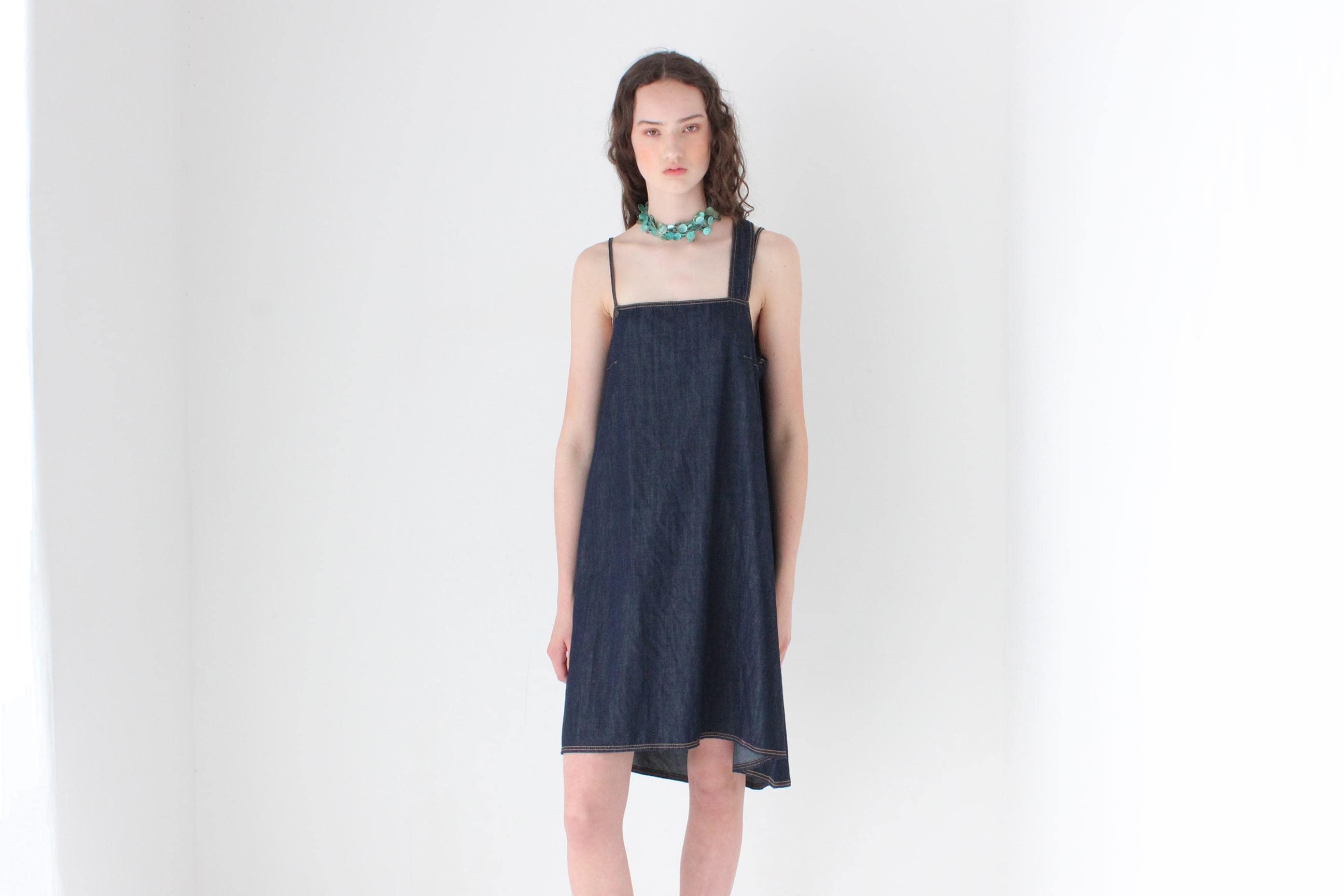 FRENCH COLLECTION Y2K Cop Copine Dark Denim Techwear Trapeze Dress