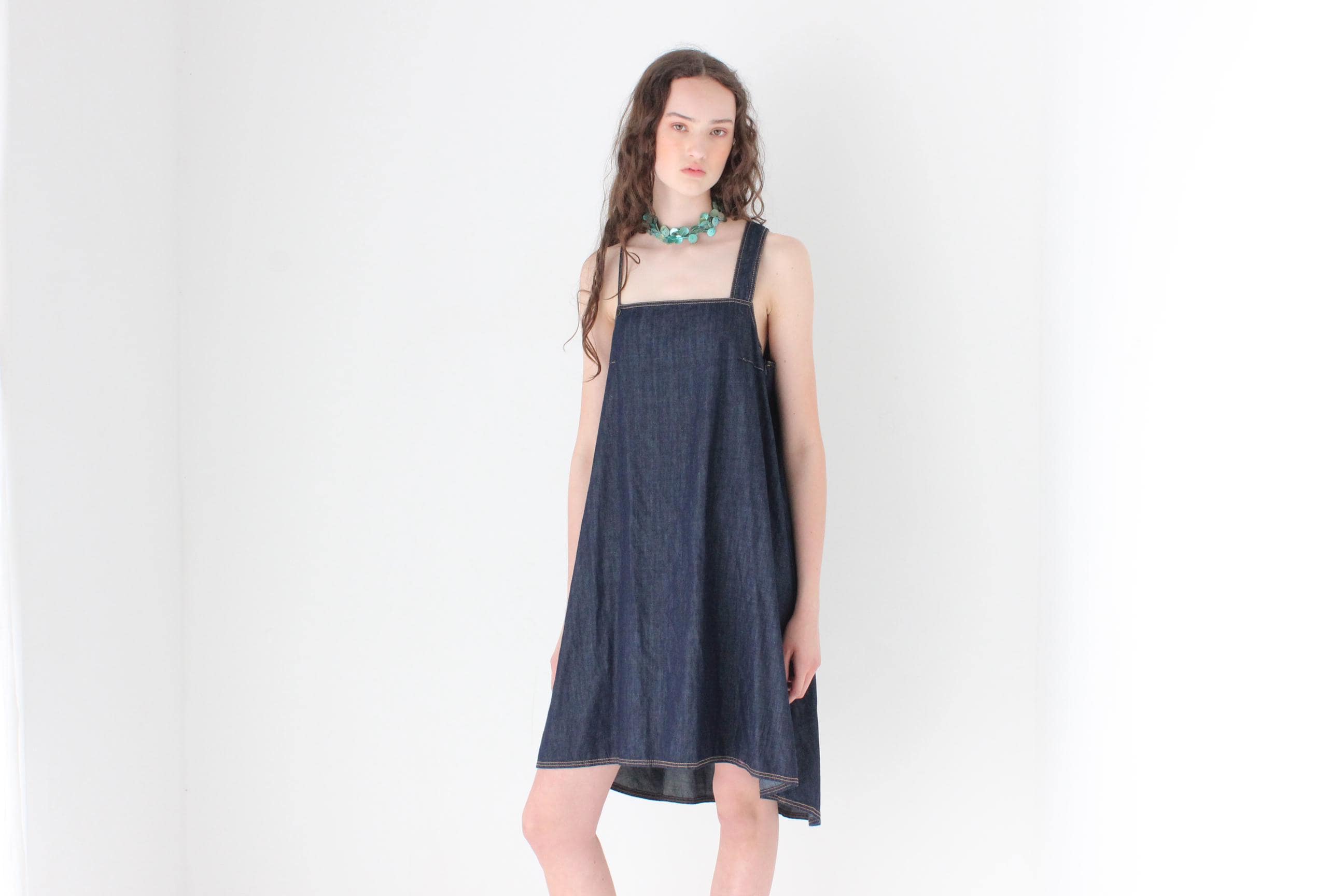 FRENCH COLLECTION Y2K Cop Copine Dark Denim Techwear Trapeze Dress