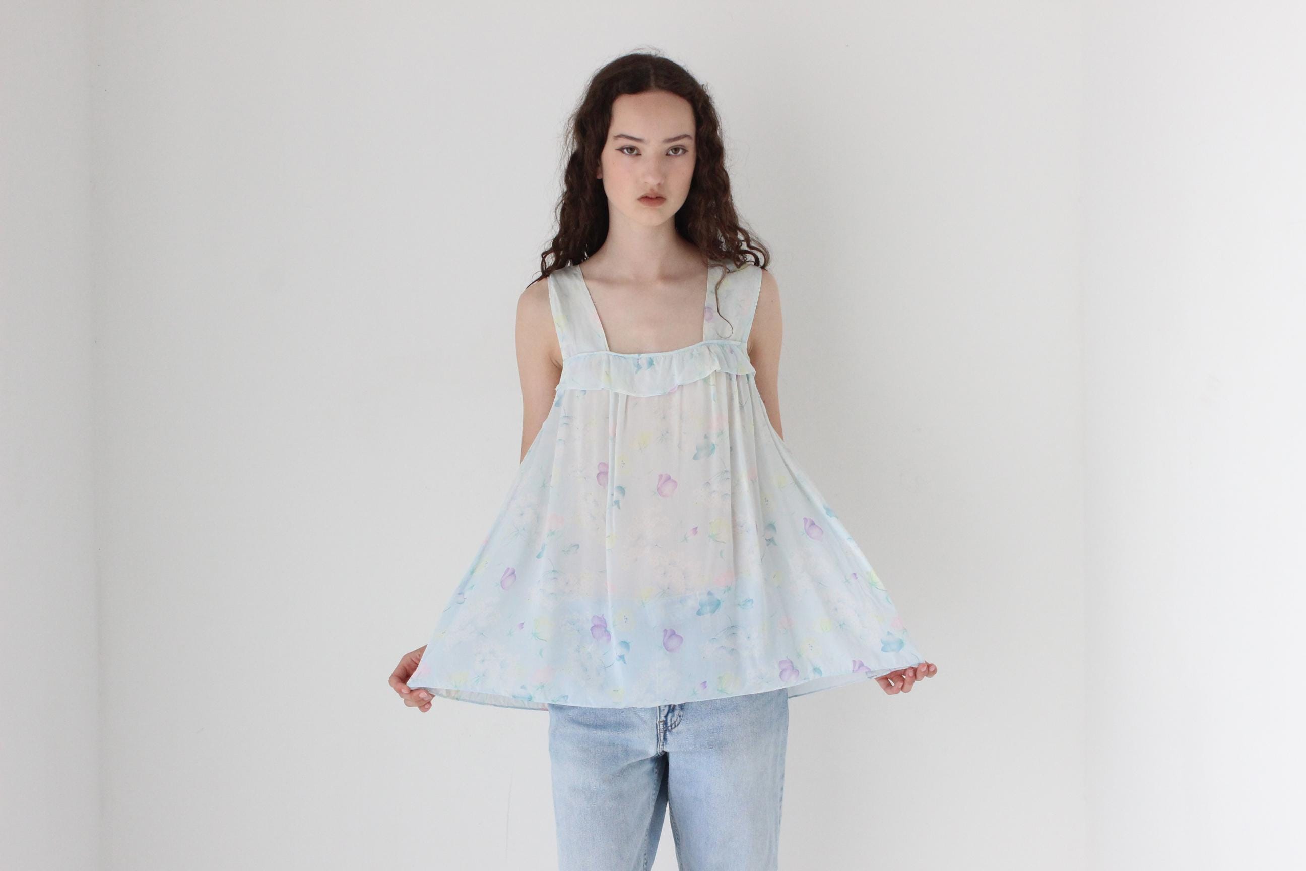 FRENCH COLLECTION 80s Sheer Pastel Trapeze Top