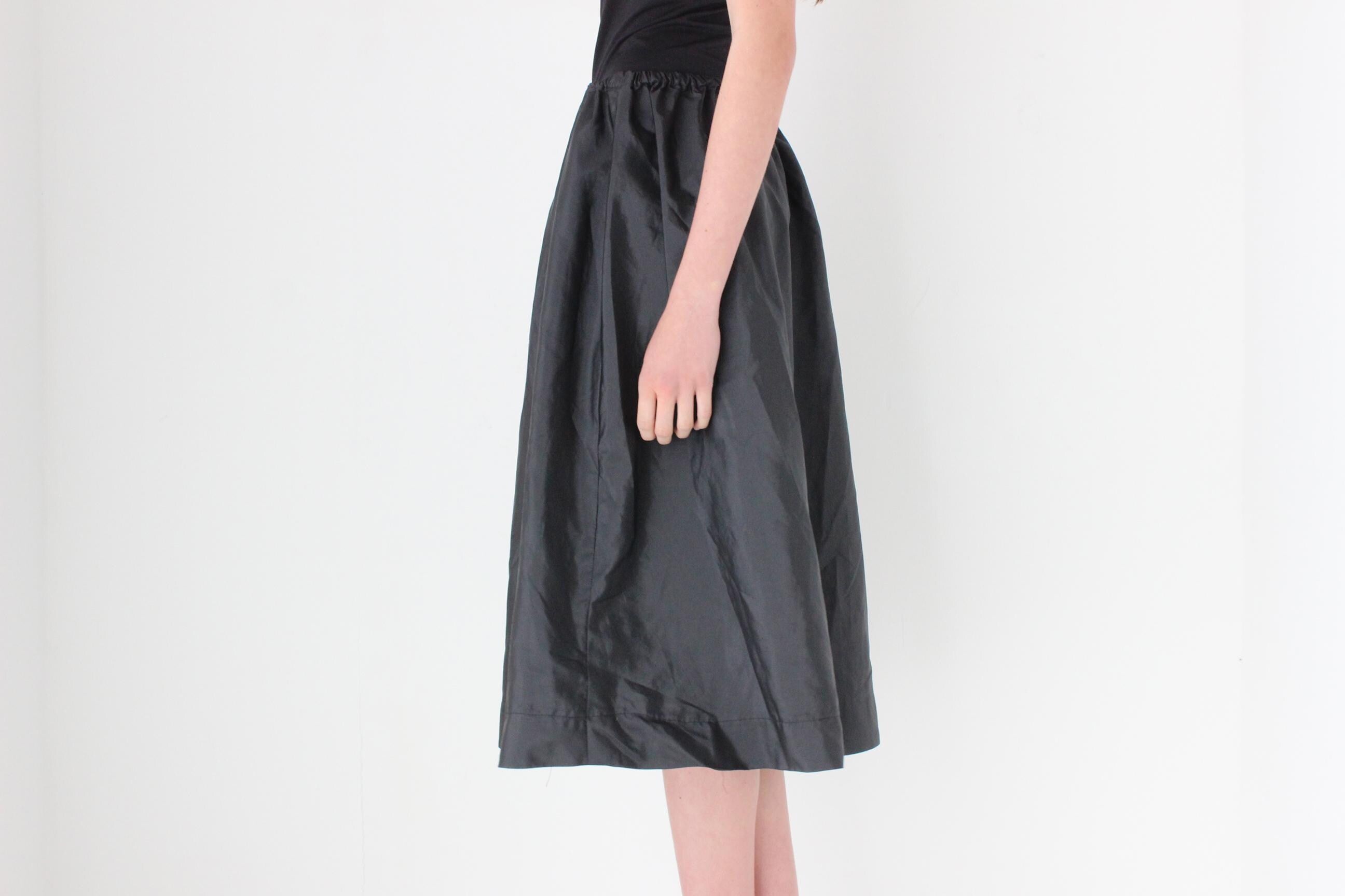 FRENCH COLLECTION 80s Taffeta Stretch Waist Midi Skirt