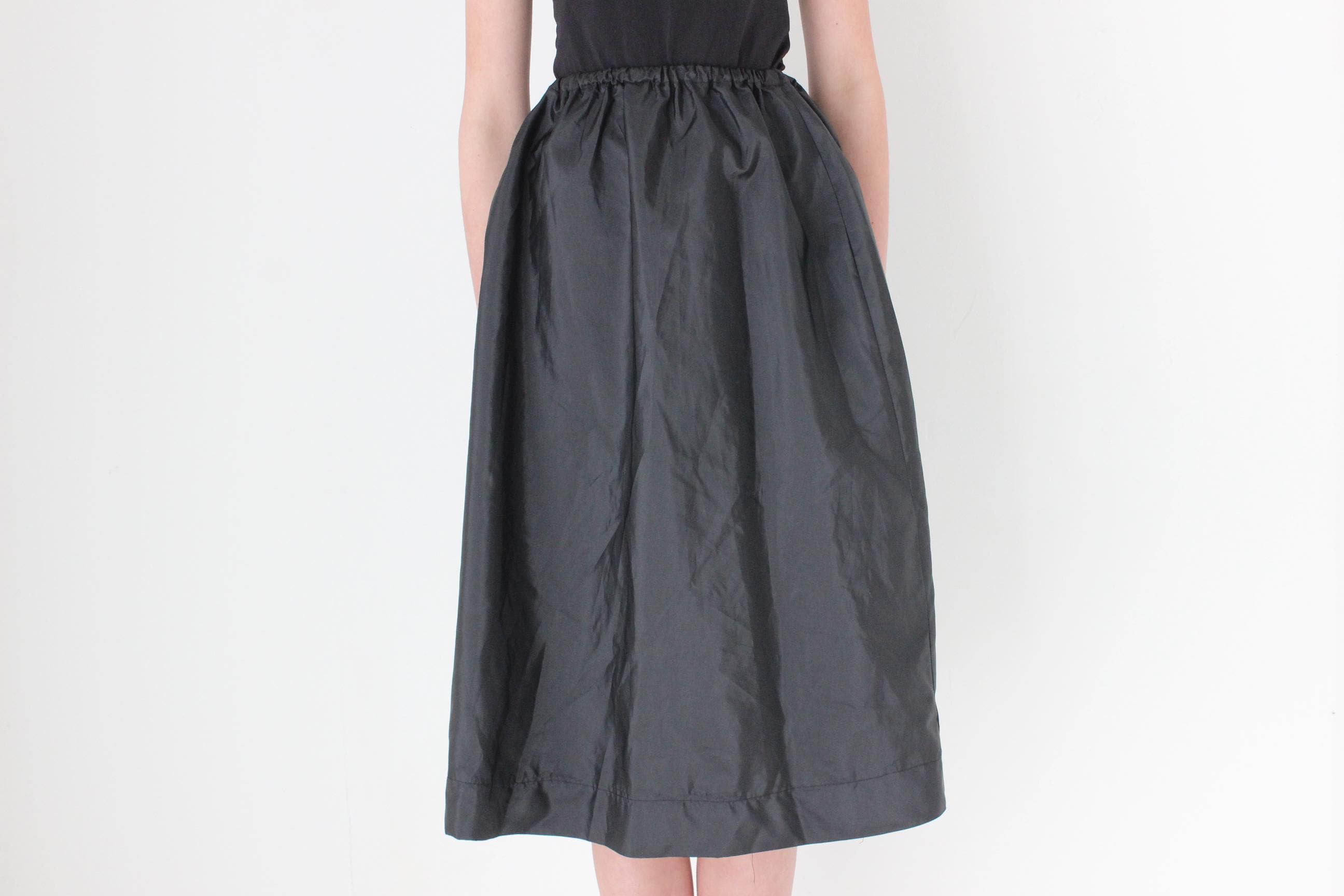 FRENCH COLLECTION 80s Taffeta Stretch Waist Midi Skirt