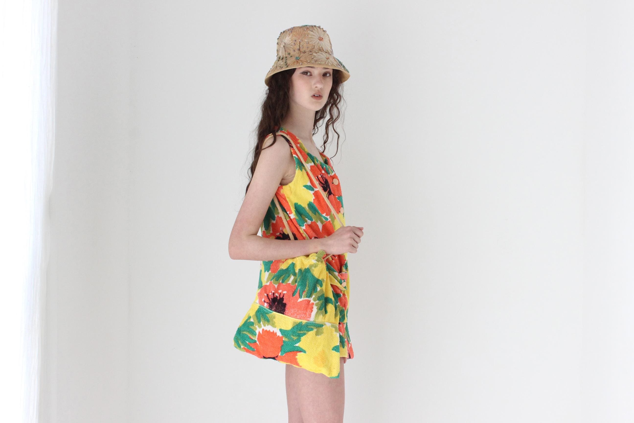 FRENCH COLLECTION 70s Rainbow Floral Towelling Beach Set