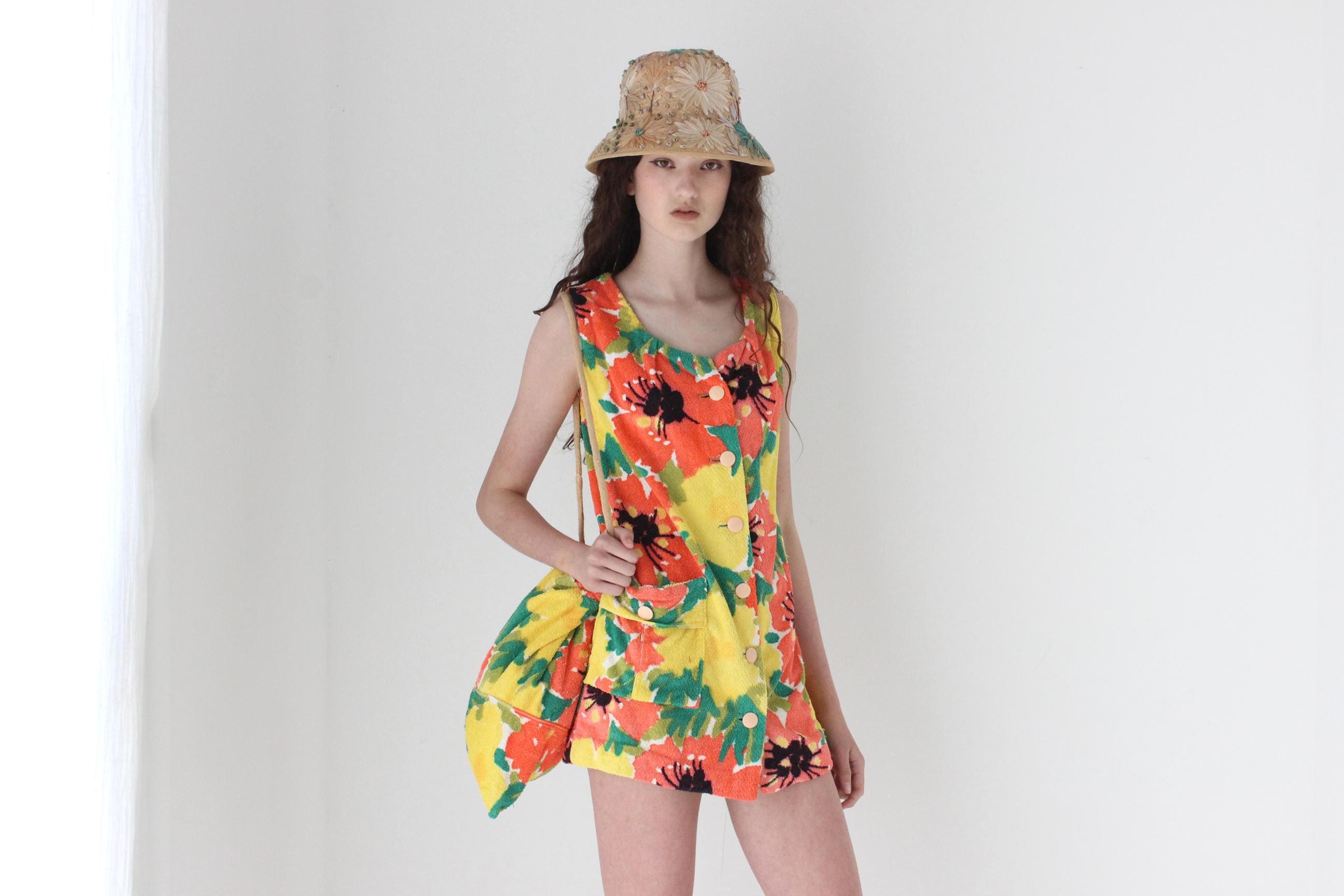 FRENCH COLLECTION 70s Rainbow Floral Towelling Beach Set