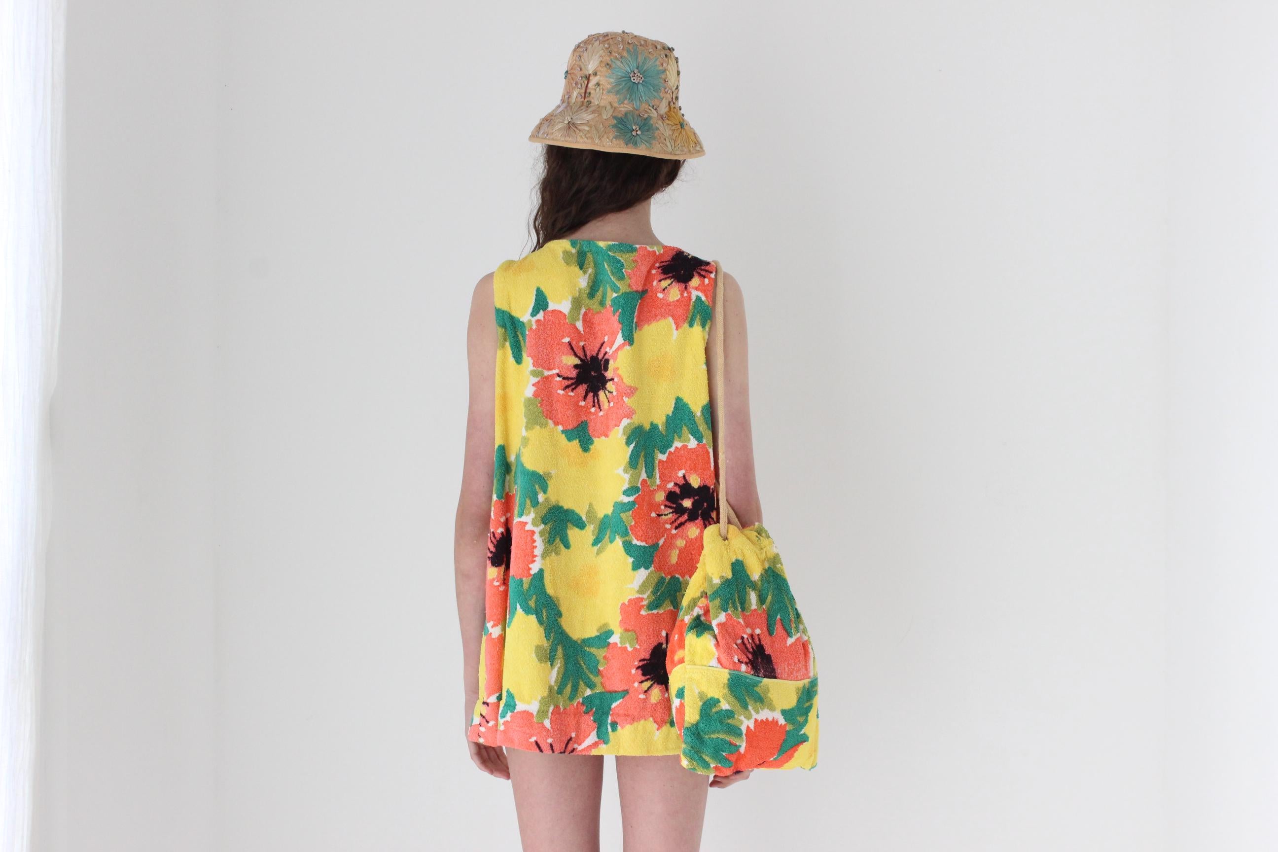 FRENCH COLLECTION 70s Rainbow Floral Towelling Beach Set