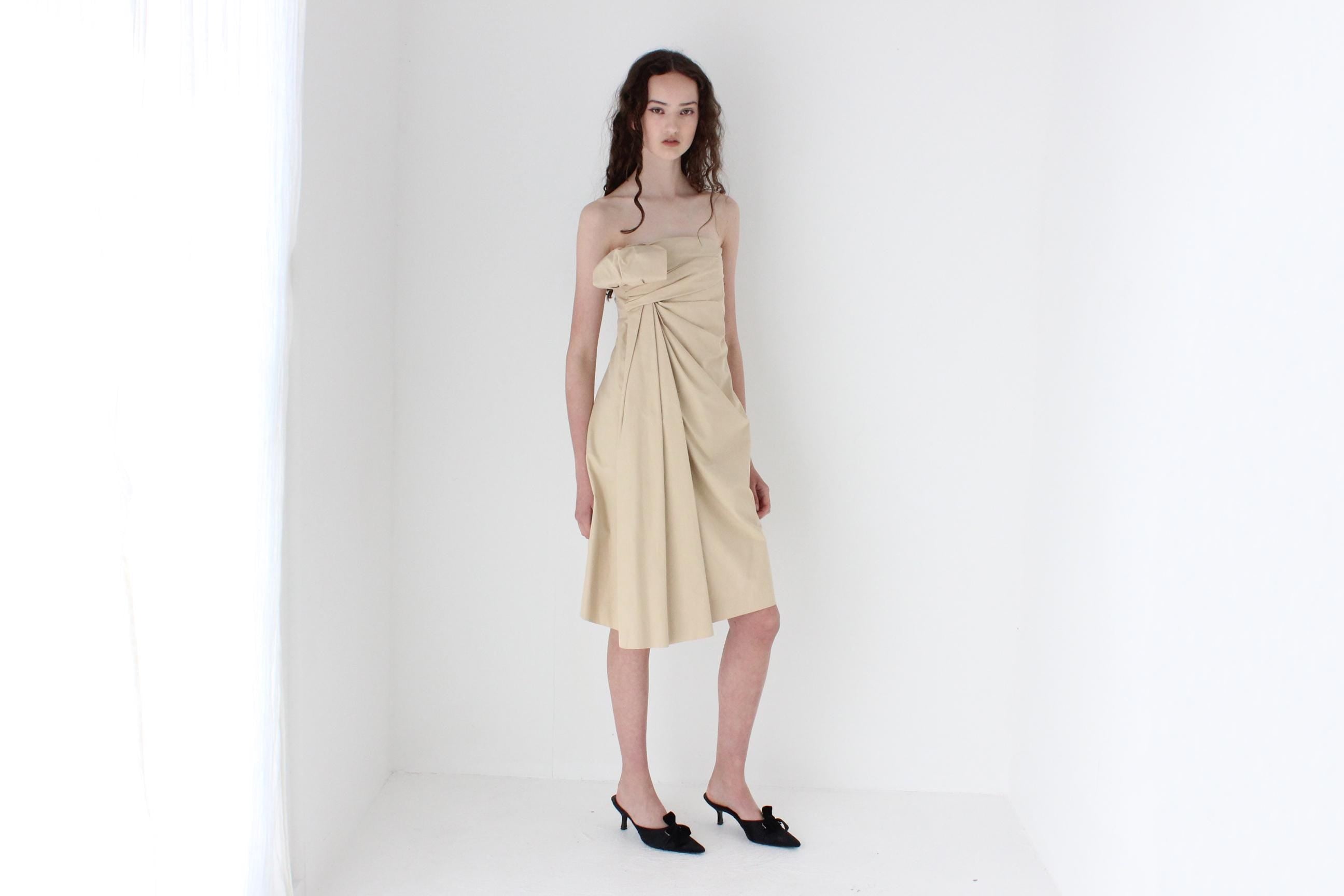 FRENCH COLLECTION Vintage Chloé Sculptural Beige Twill Dress w/ 3D Knot Detail
