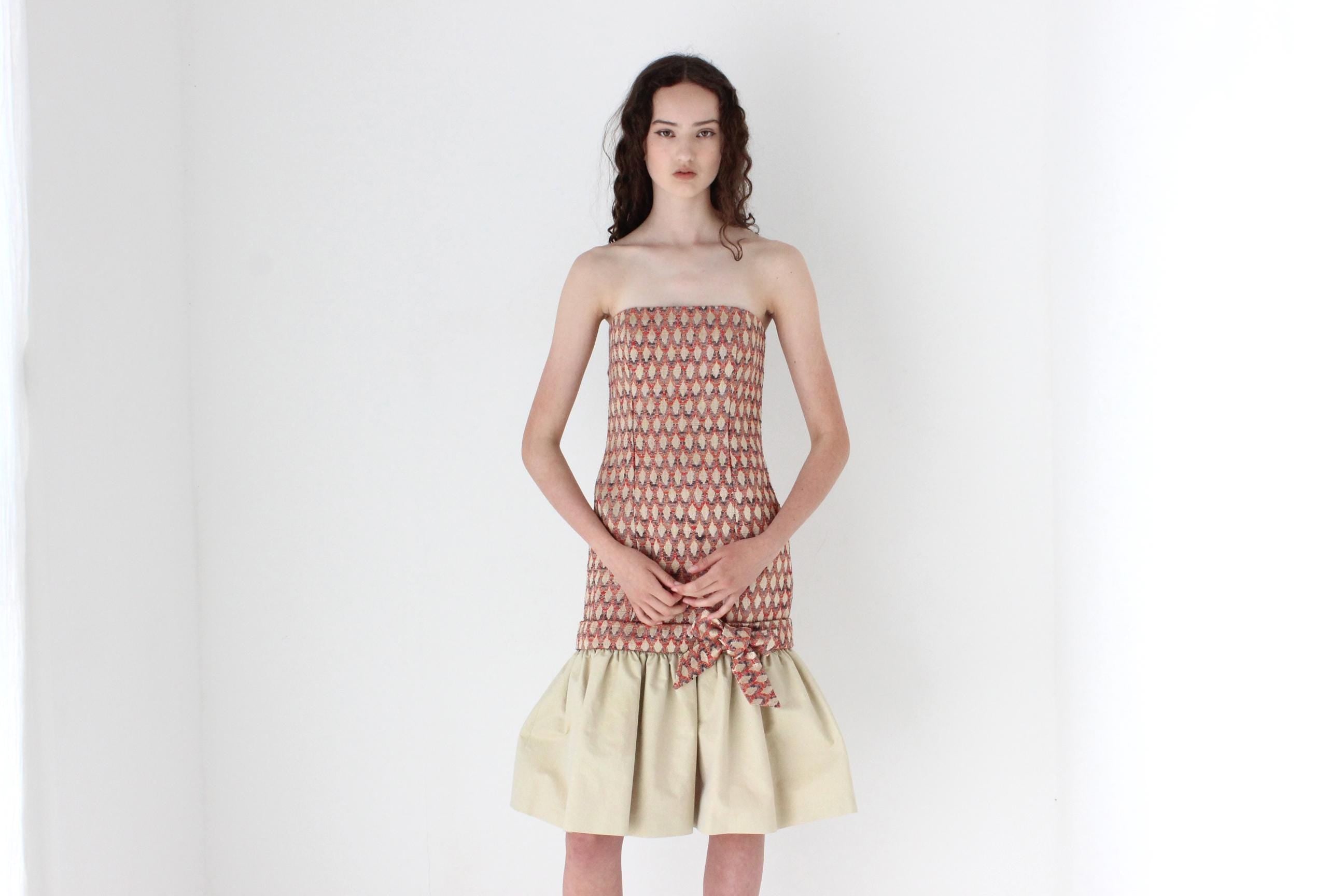 FRENCH COLLECTION 2000s Carolina Herrera Metallic Brocade Party Dress