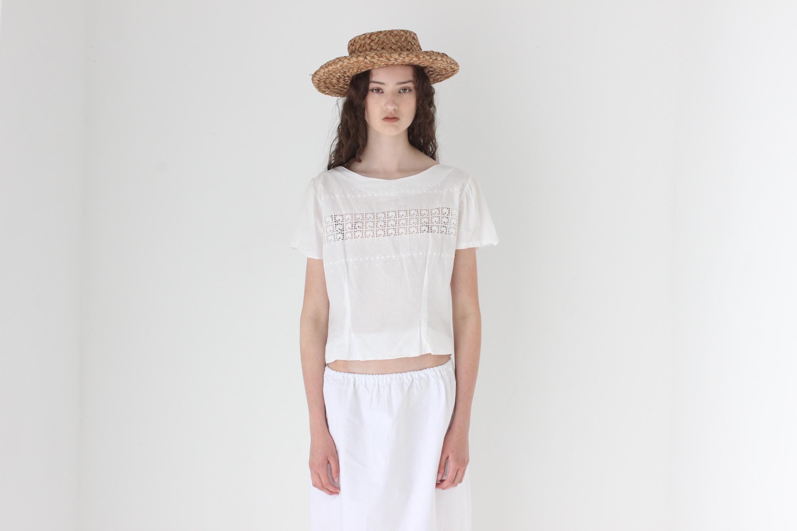 FRENCH COLLECTION Antique Eyelet Cotton Lace Top