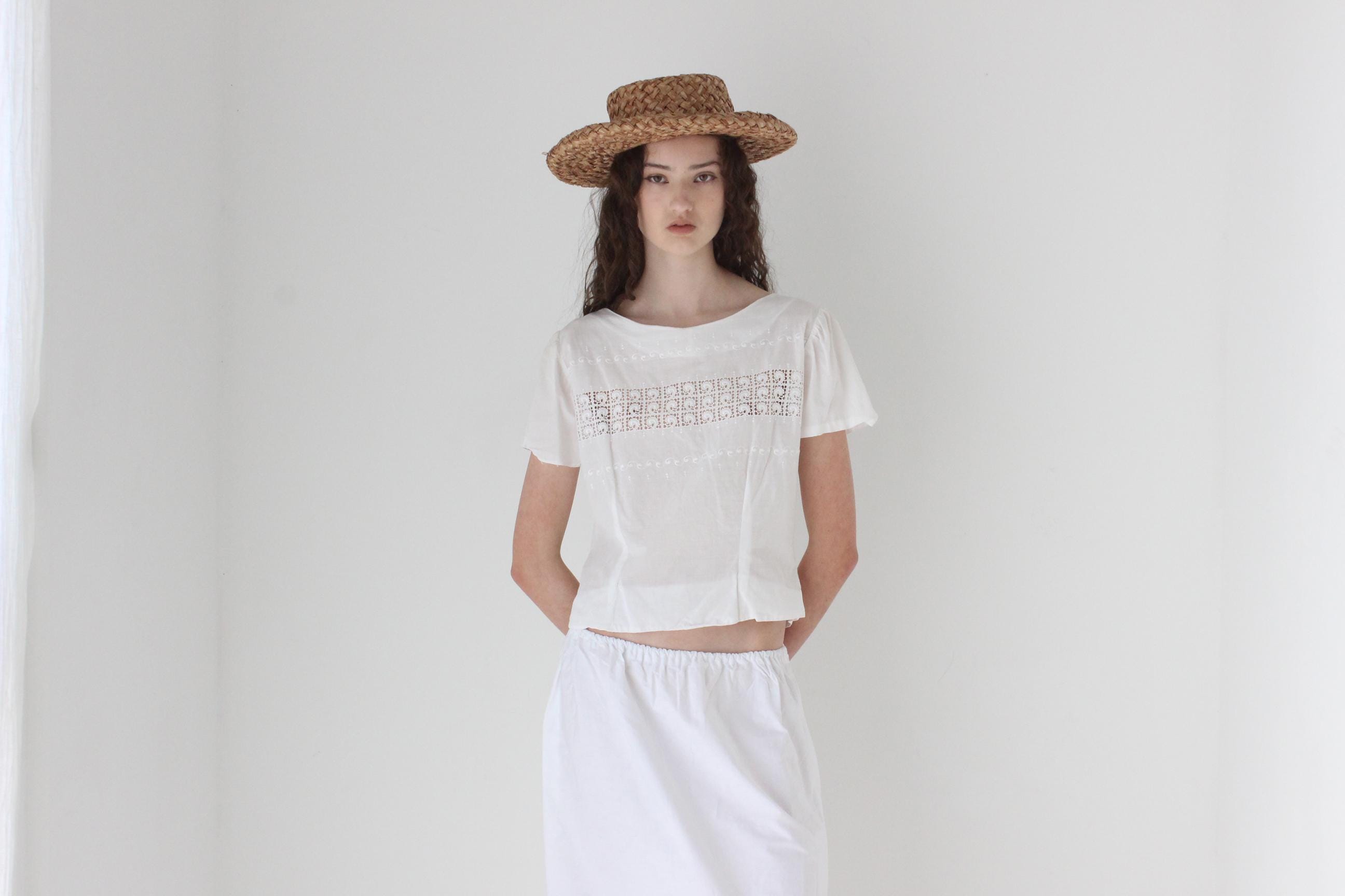 FRENCH COLLECTION Antique Eyelet Cotton Lace Top