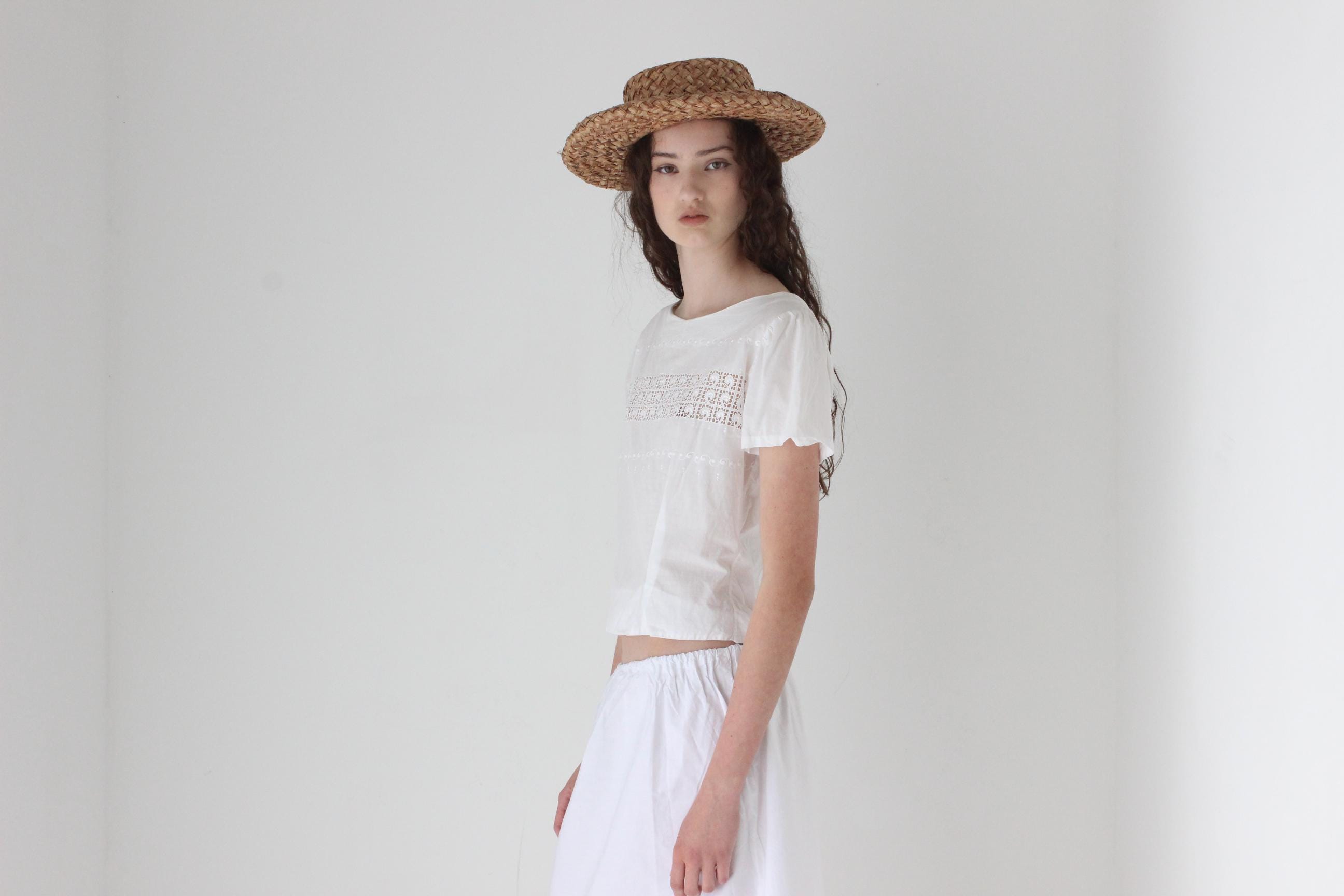 FRENCH COLLECTION Antique Eyelet Cotton Lace Top