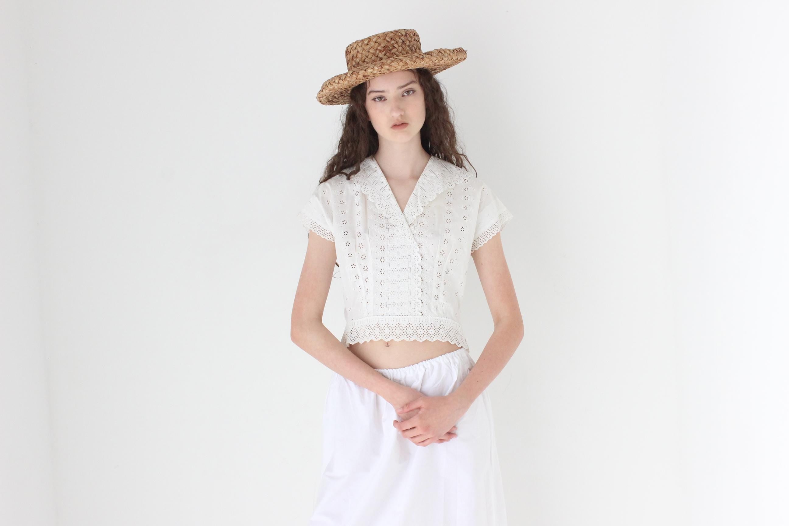 FRENCH COLLECTION Antique Broderie Anglaise Cotton Crop Top