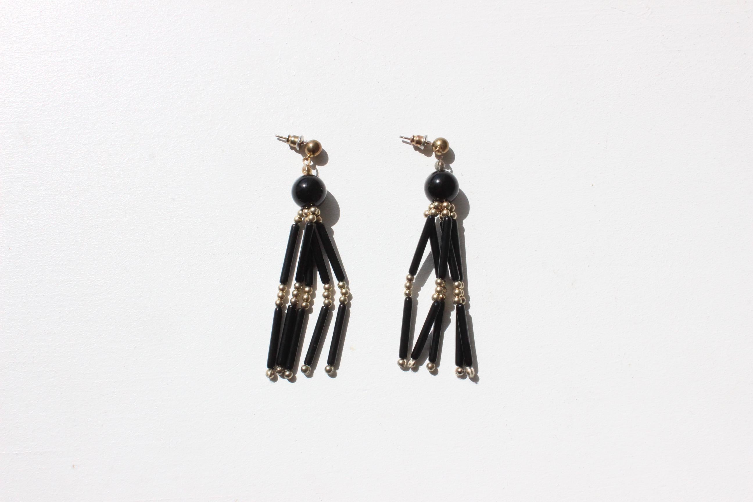 80s Art Deco Beaded Tassel Earrings