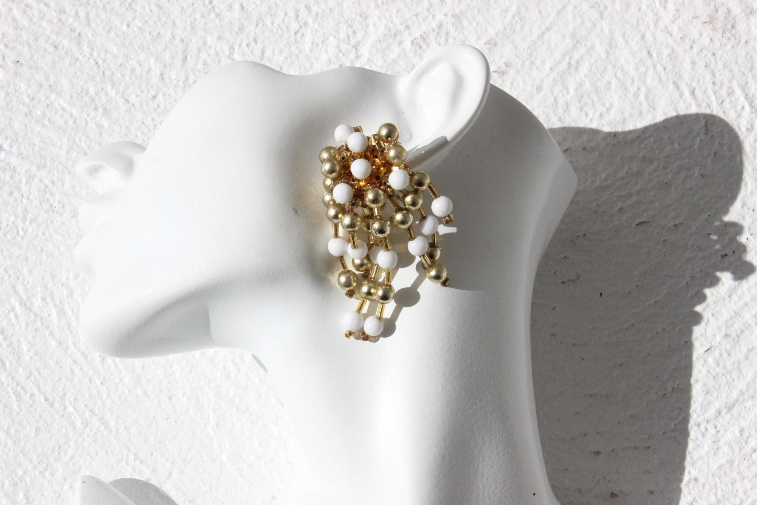 80s Dangling Ivory & Gold Chandelier Clip Ons