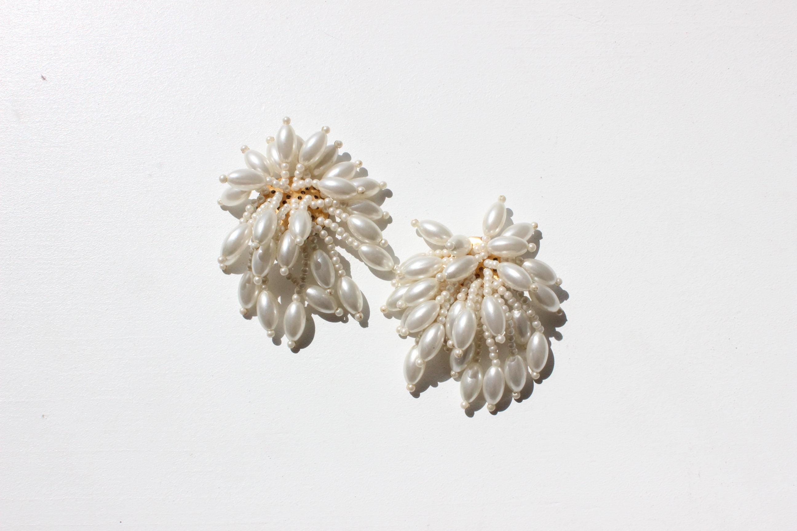 80s Baroque Pearl Oversized Chandelier Clip Ons