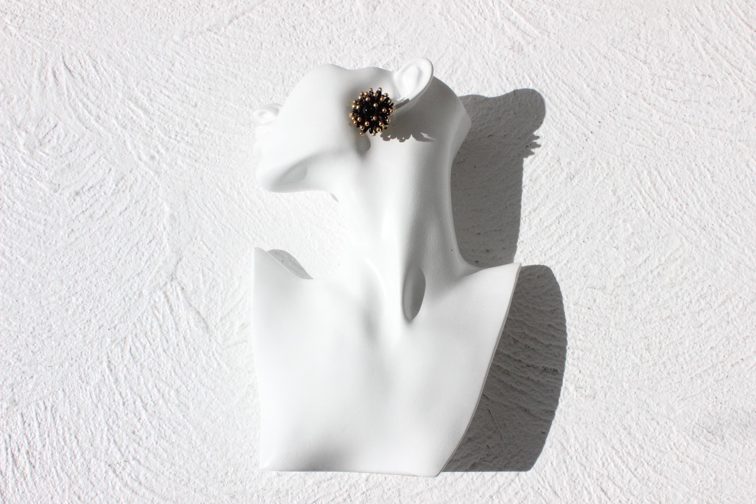 80s Art Deco Beaded Flower Clip Ons