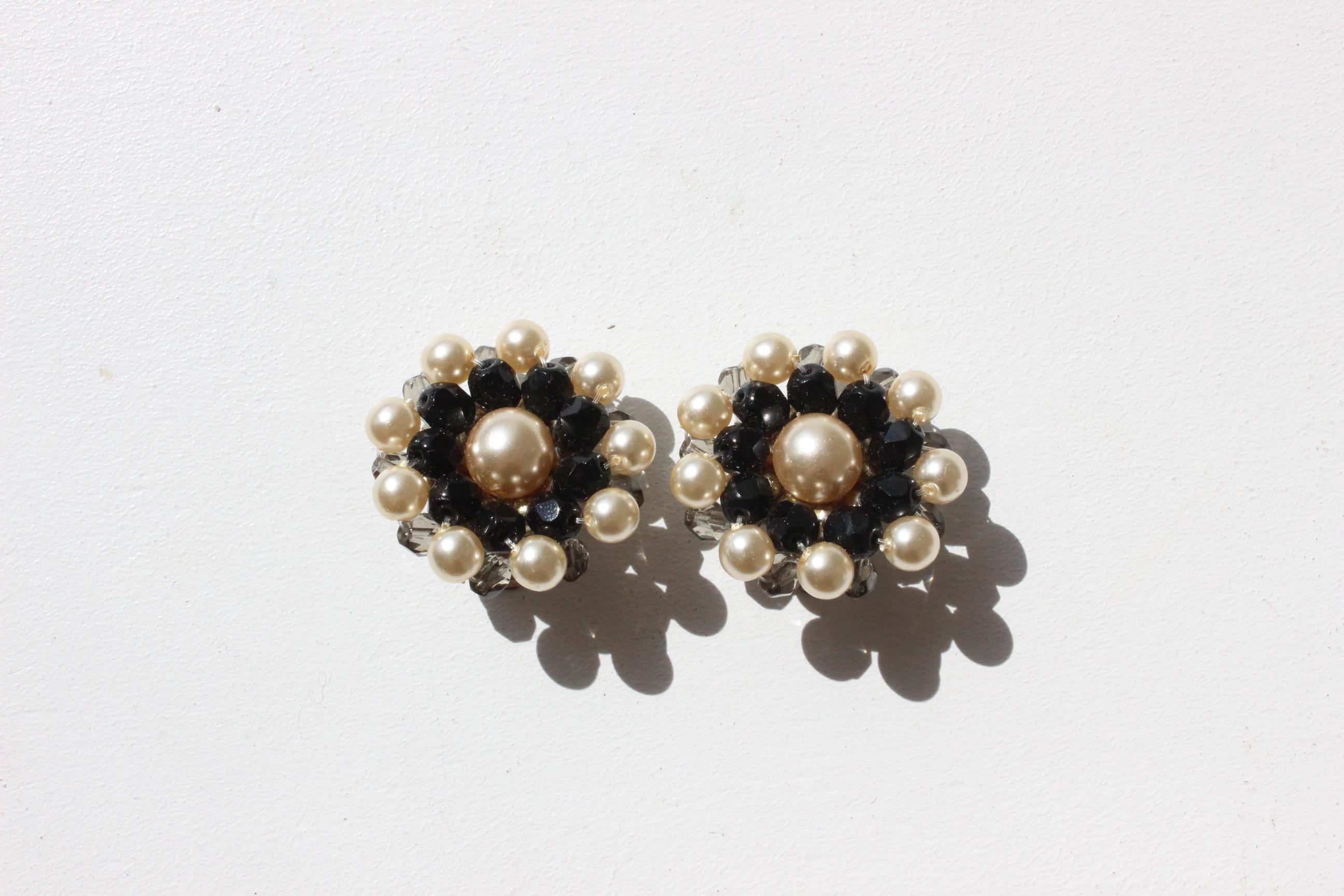 60s Beaded 'Flower' Clip Ons